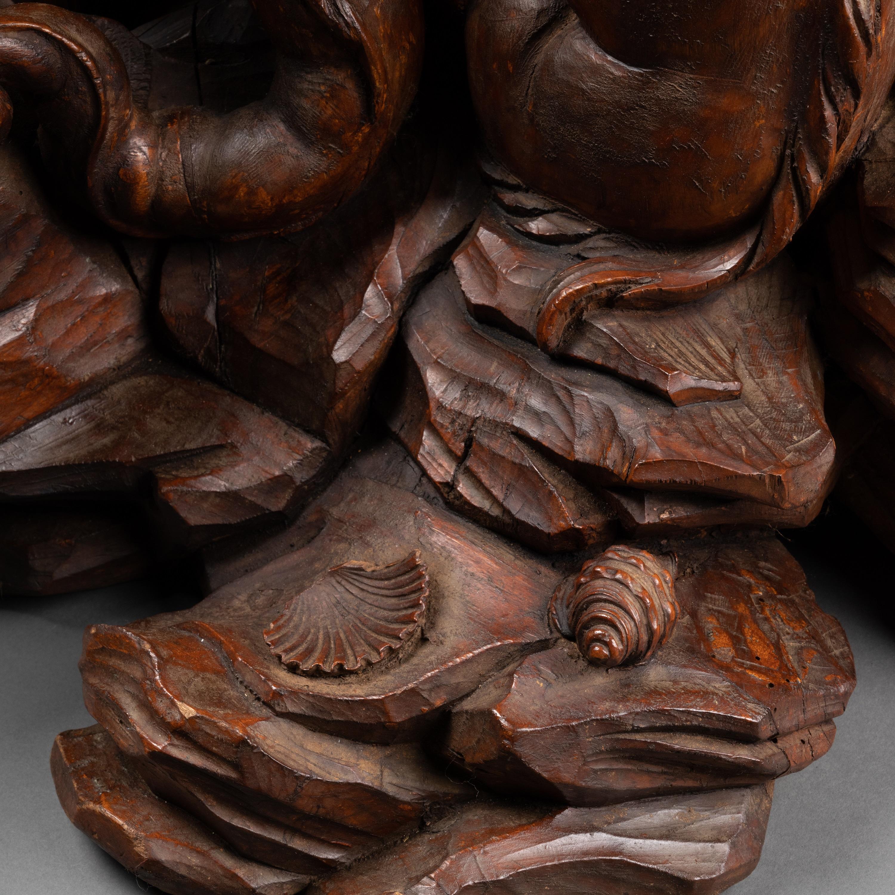 A late 17th Italian carved limewood figure of Mermaid, circle of Filippo Parodi For Sale 2