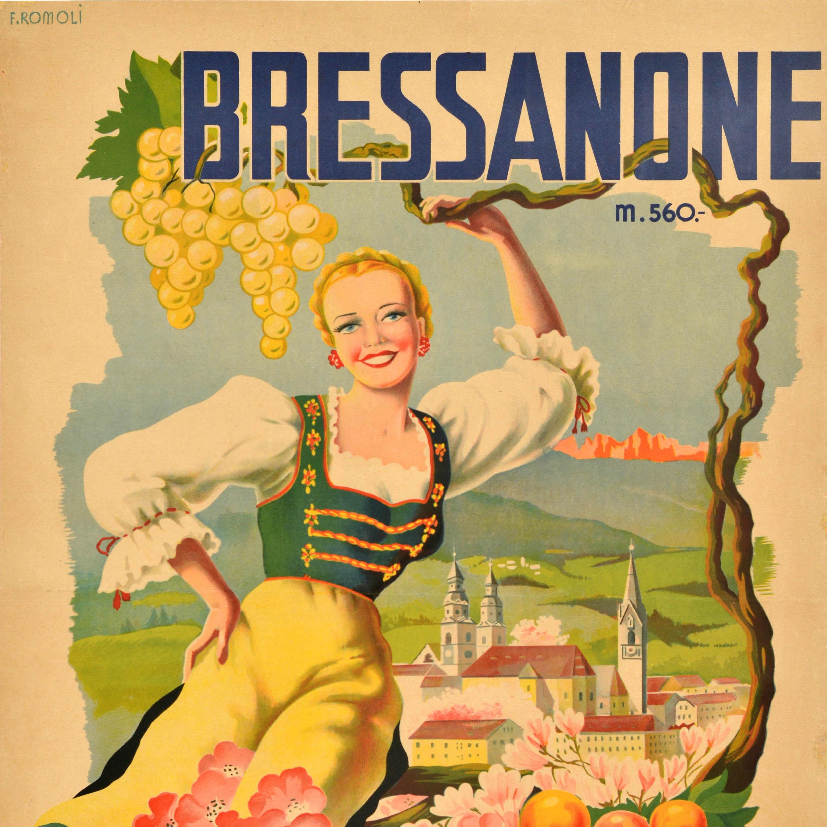 Original Vintage Travel Poster Brixen Bressanone Dolomiti Dolomites Tyrol Italy - Beige Print by Filippo Romoli