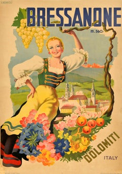 Original Vintage-Reiseplakat, Brixen, Bressanone, Dolomiten, Tirol, Italien