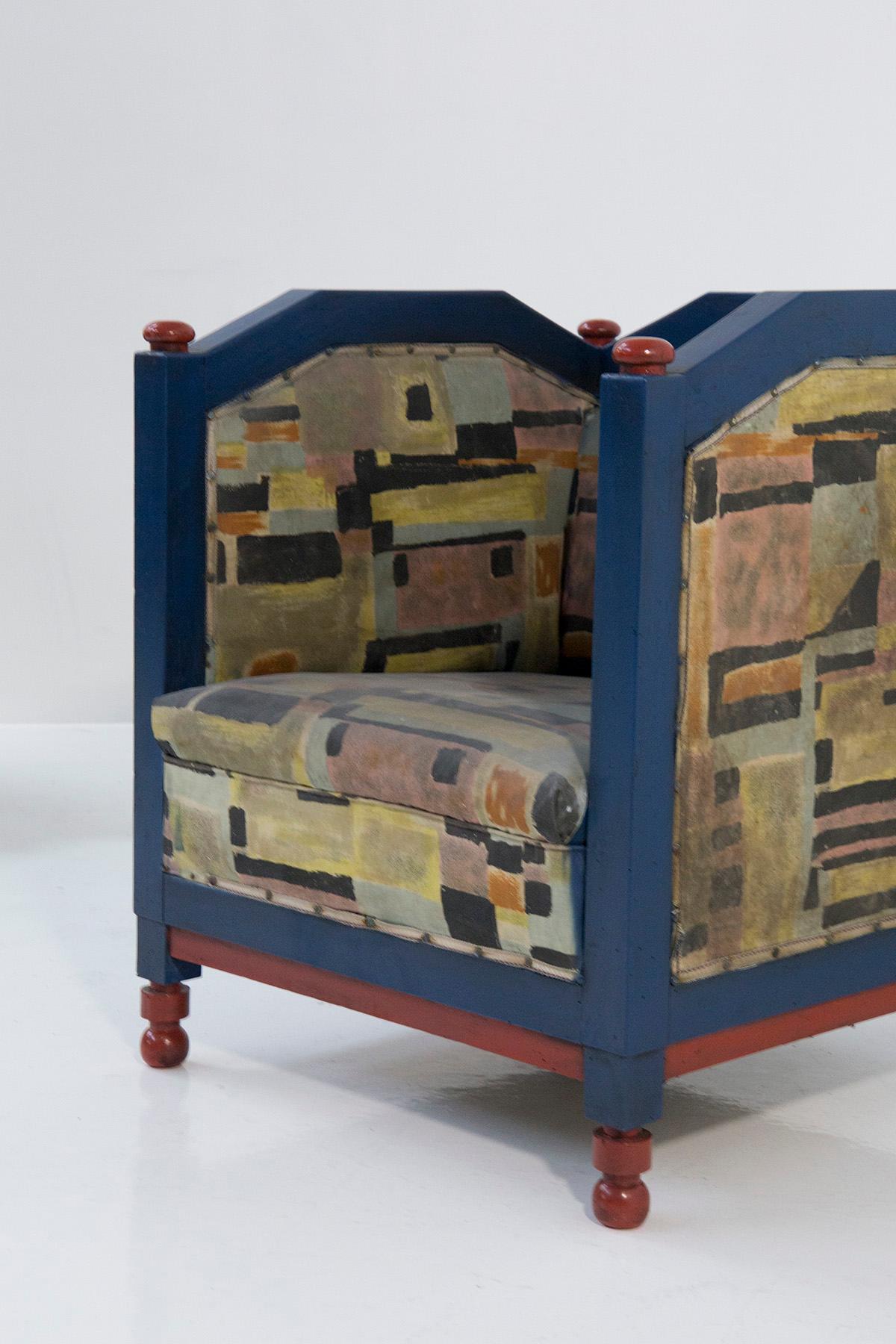 Tissu Fillìa Luigi Colombo Attr. Fauteuils futuristes italiens rares en vente