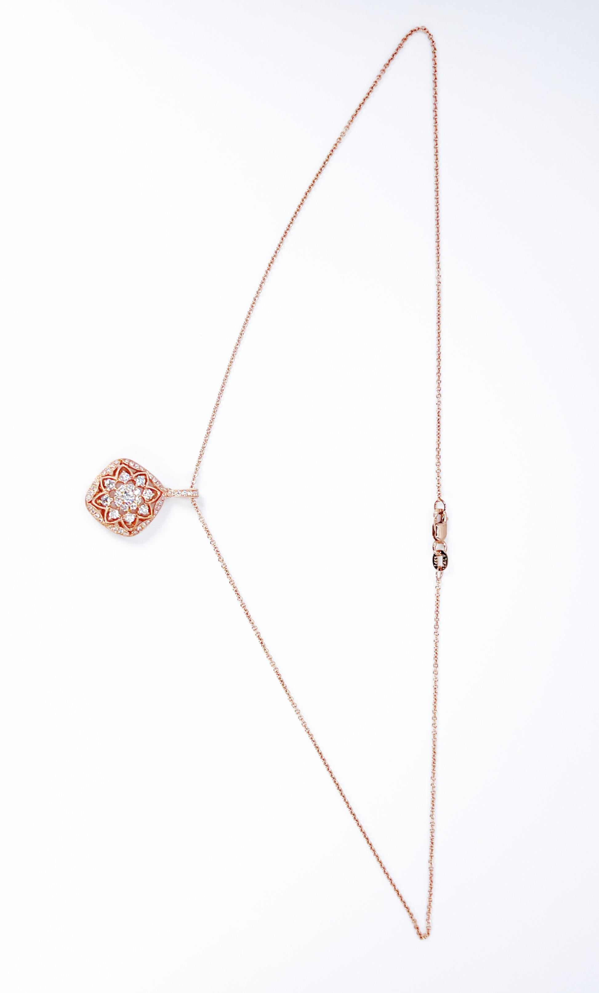 Modern Filligree Diamond pendant necklace 14KT rose gold  For Sale