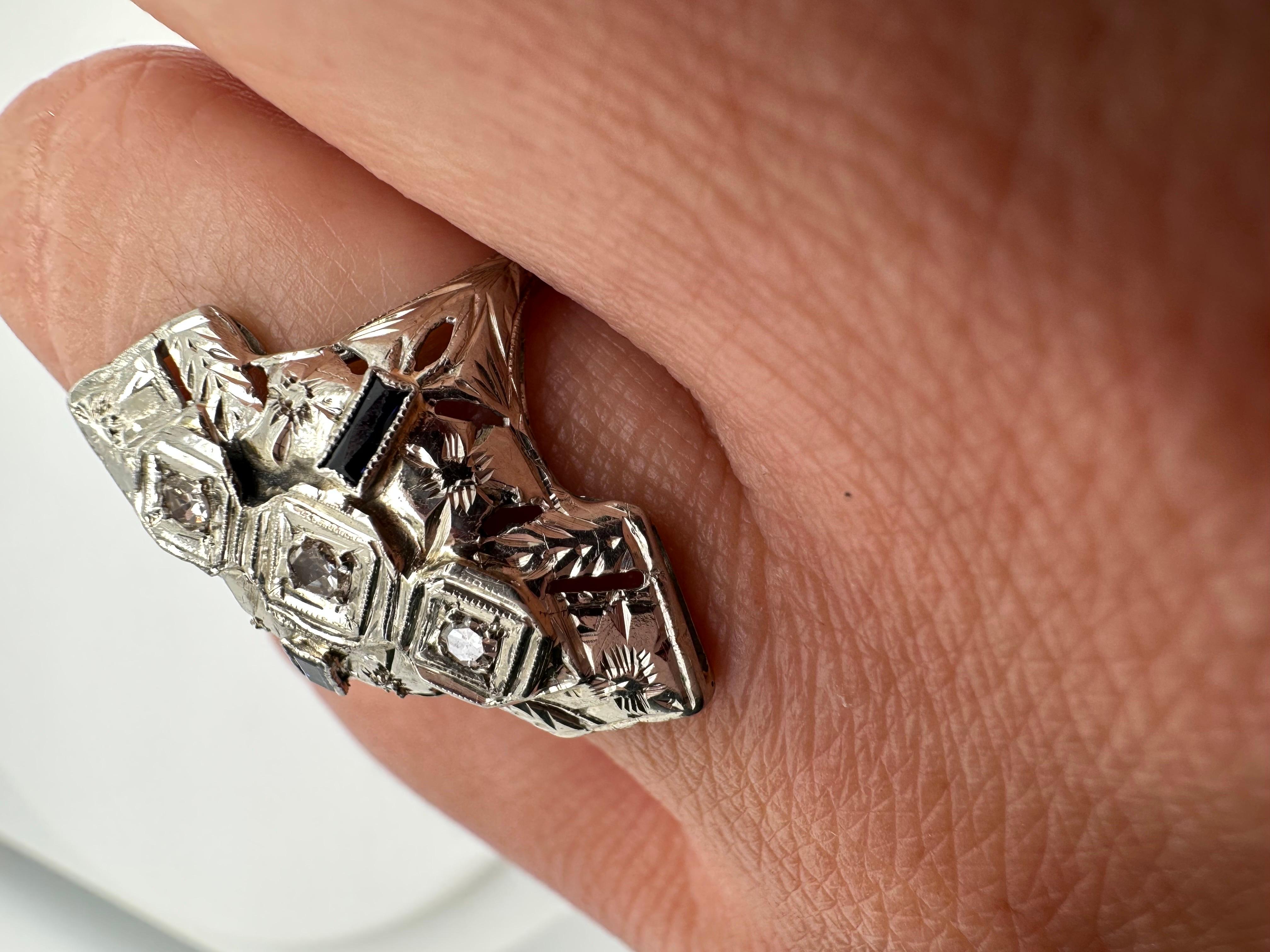 Women's or Men's Filligree hand engraved antique diamond ring 14KT For Sale