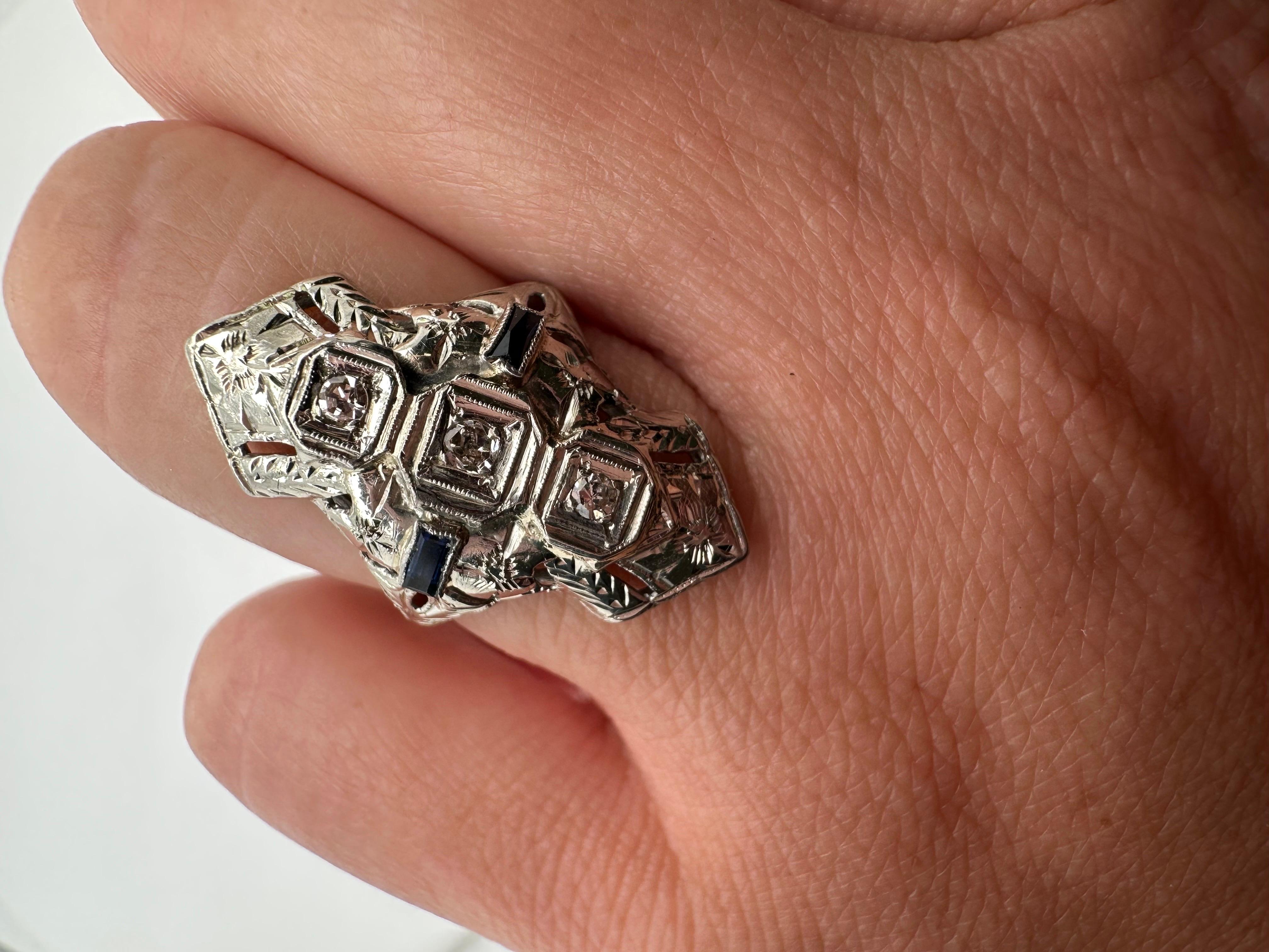Filligree hand engraved antique diamond ring 14KT For Sale 1