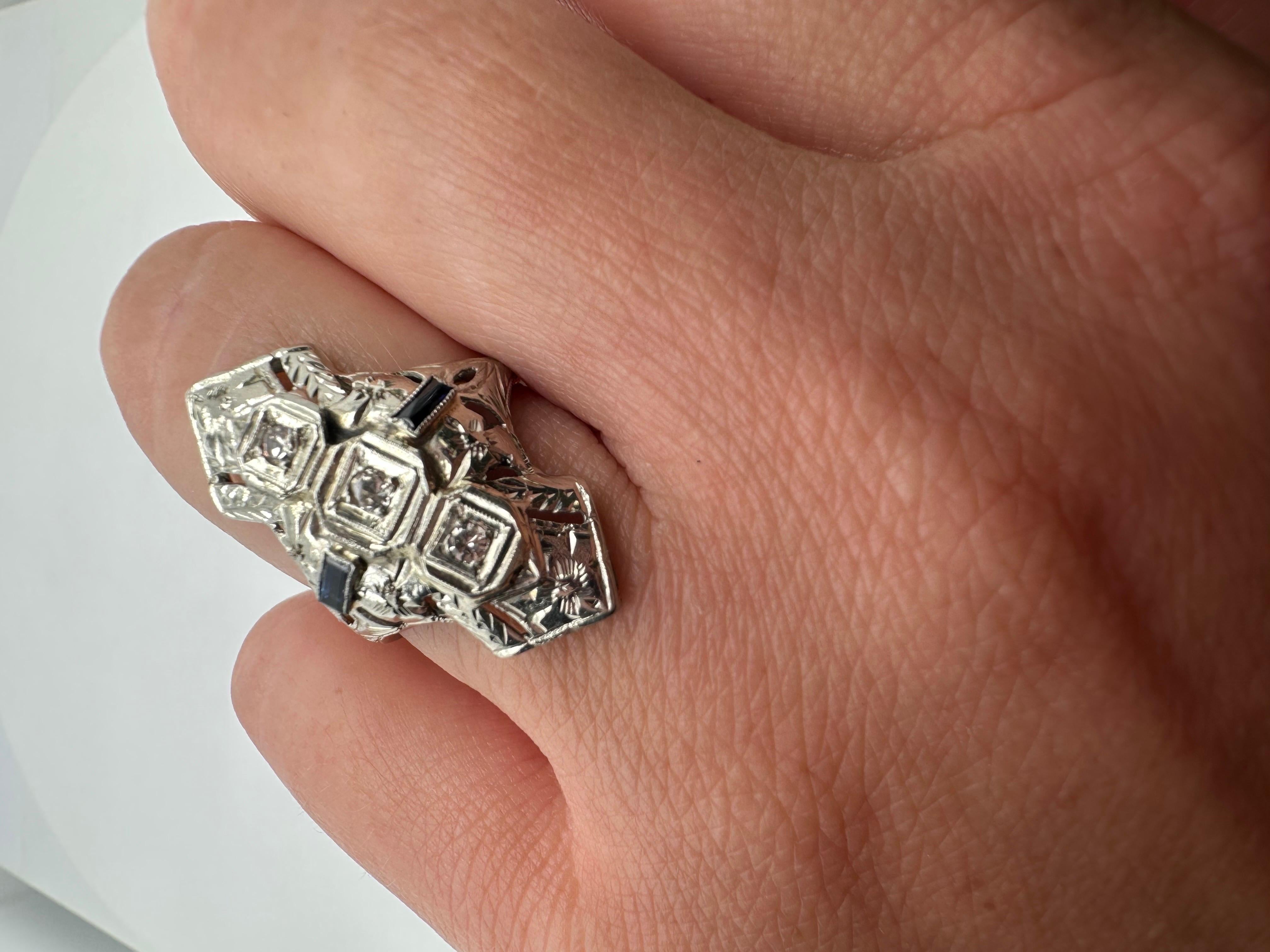 Filligree hand engraved antique diamond ring 14KT For Sale 2