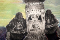 Contemplat de la restauration culturelle, Fillipus Sheehama, peinture au fusain et acrylique