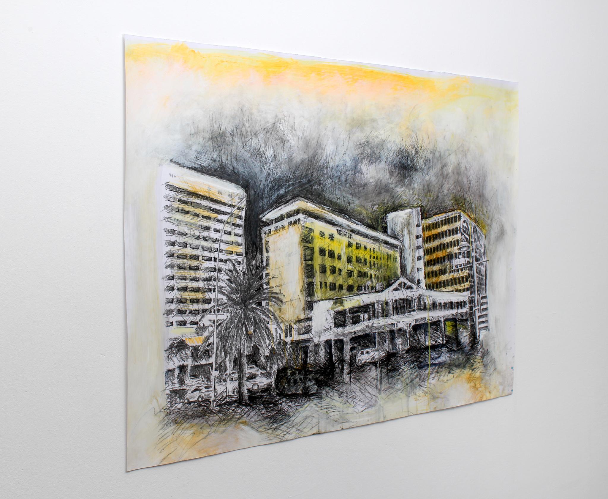 Inflation Growth, 2022. Mixed media: charcoal, pencil, acrylic paint on reclaimed paper

Sheehama graduated from the University of Namibia with a Bachelor of Art (Fine Art) Honours degree in 2010 and has taught Visual Arts at the John Muafangejo