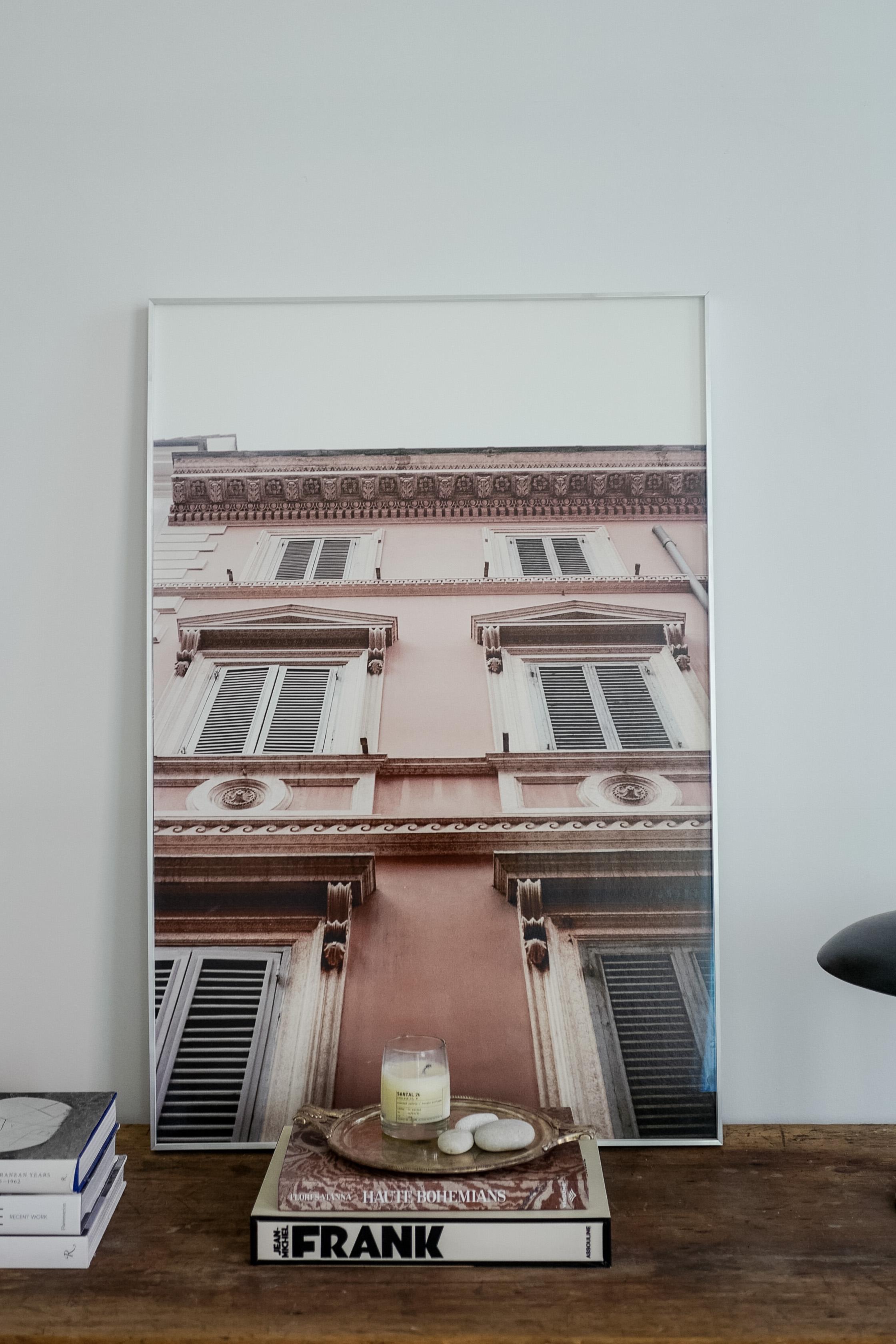 An original limited edition enlarged film print of Rome made in 2020. Framed in thin aluminum and zero glass for a modern meets old look. Photograph taken by interior designer and artist Mallory Kaye. 