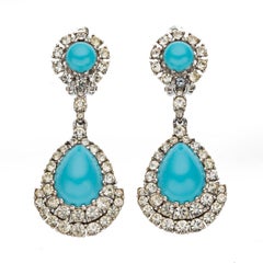 Film Star Zsa Zsa Gabor's Ciner 1960s Faux Turquoise Diamond Necklace Suite