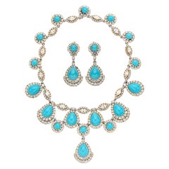 Film Star Zsa Zsa Gabor's Ciner 1960s Faux Turquoise Diamond Necklace Suite