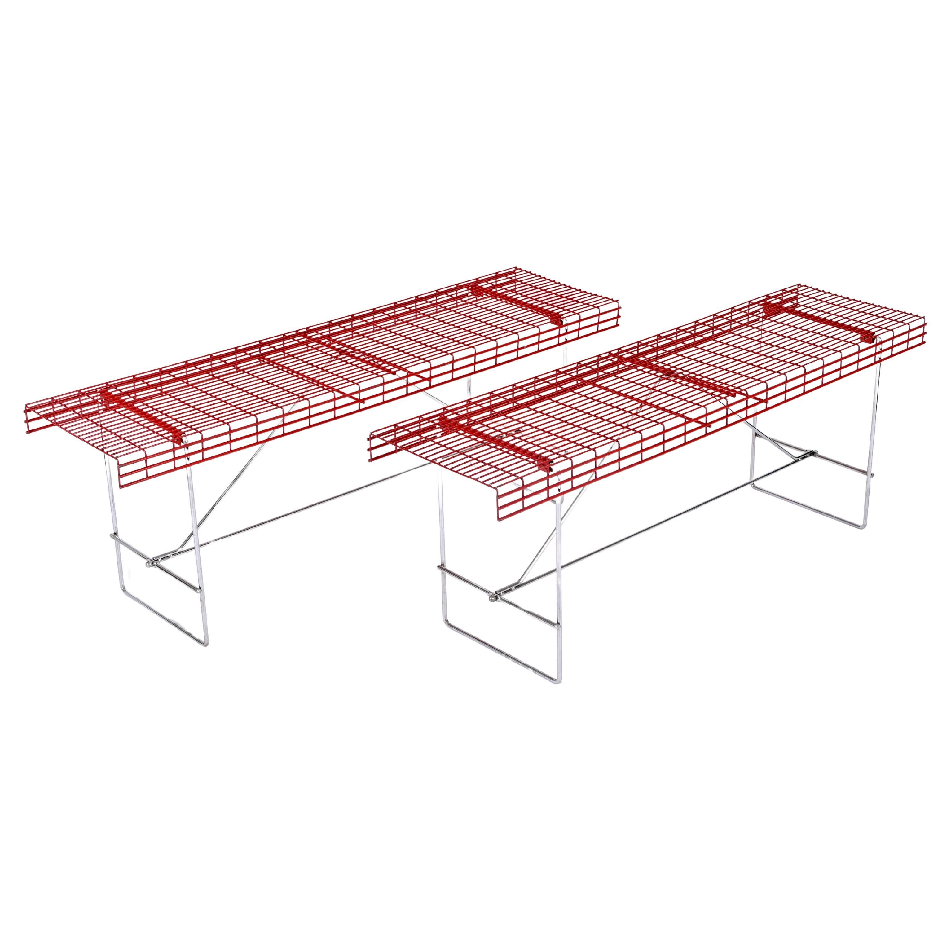 "Filoggetto" Red Metal and Chrome Bench by Rebolini for Robots, Italy 1970s For Sale