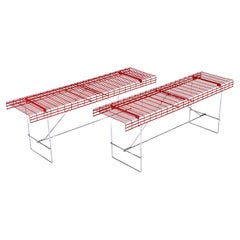 Retro "Filoggetto" Red Metal and Chrome Bench by Rebolini for Robots, Italy 1970s