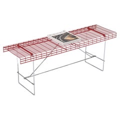 "Filoggetto" Red Metal and Chrome Bench by Rebolini for Robots, Italy 1970s