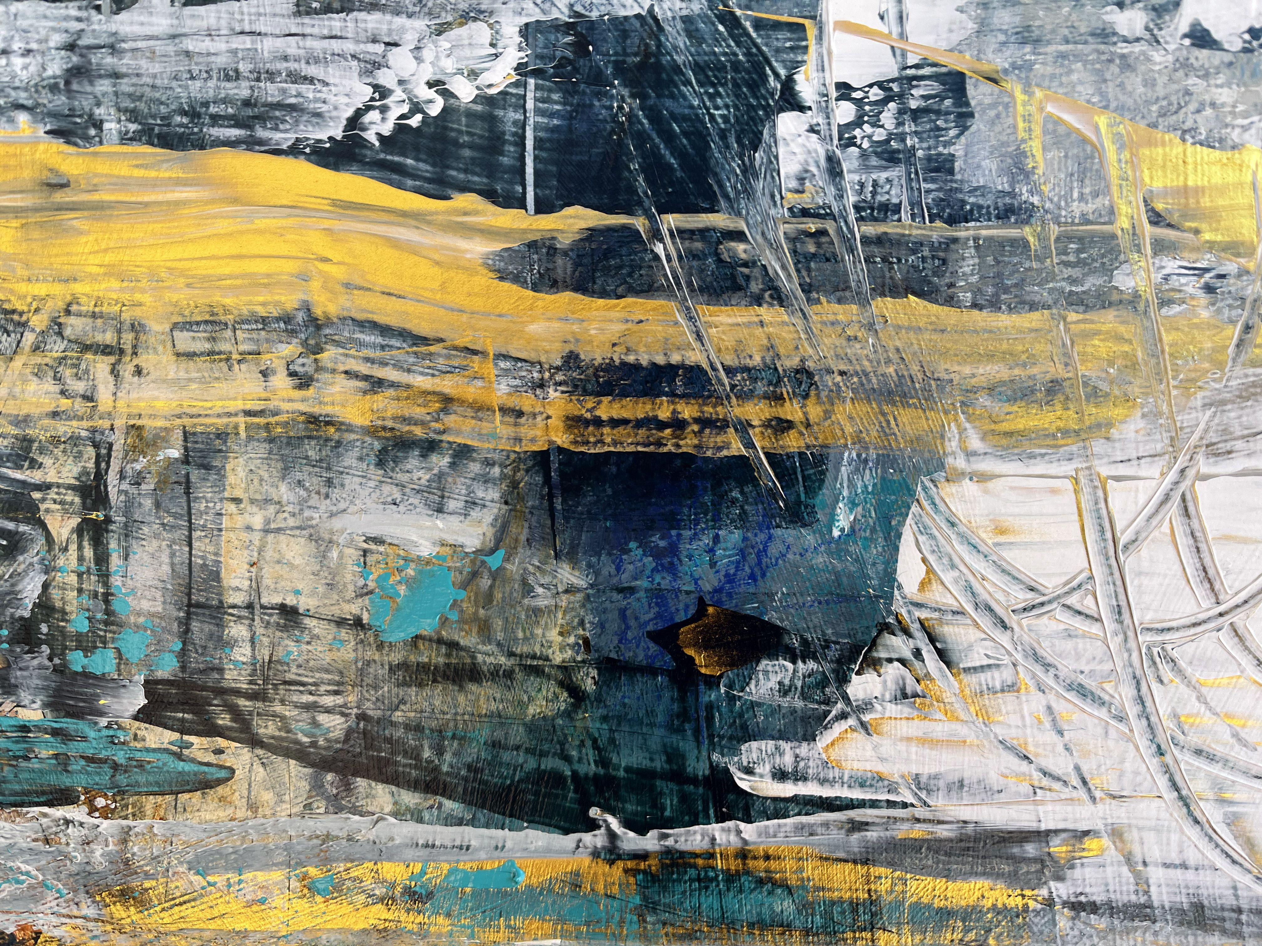 This original, abstract acrylic painting is stretched on a 1.5