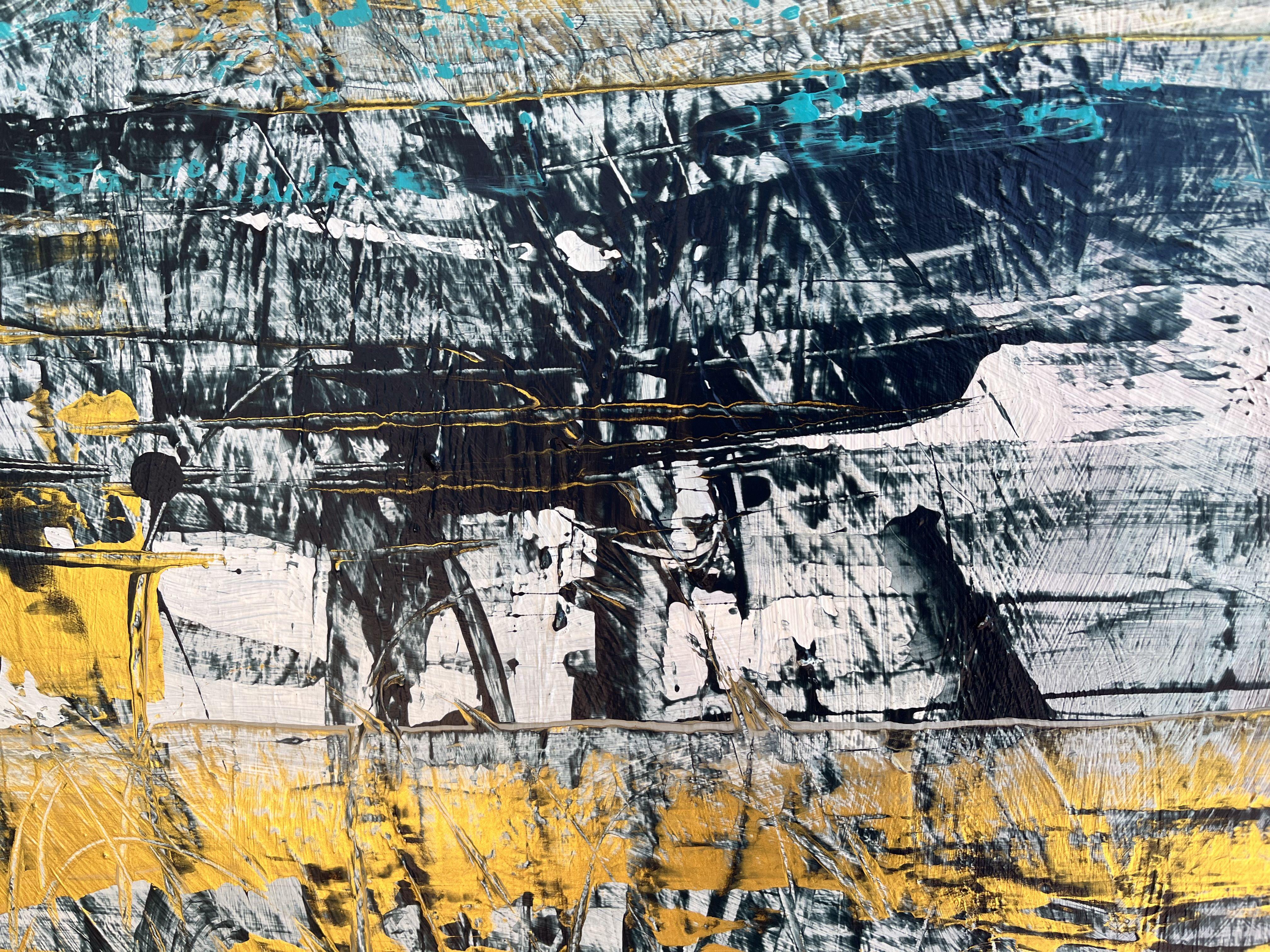 This original, abstract acrylic painting is stretched on a 1.5