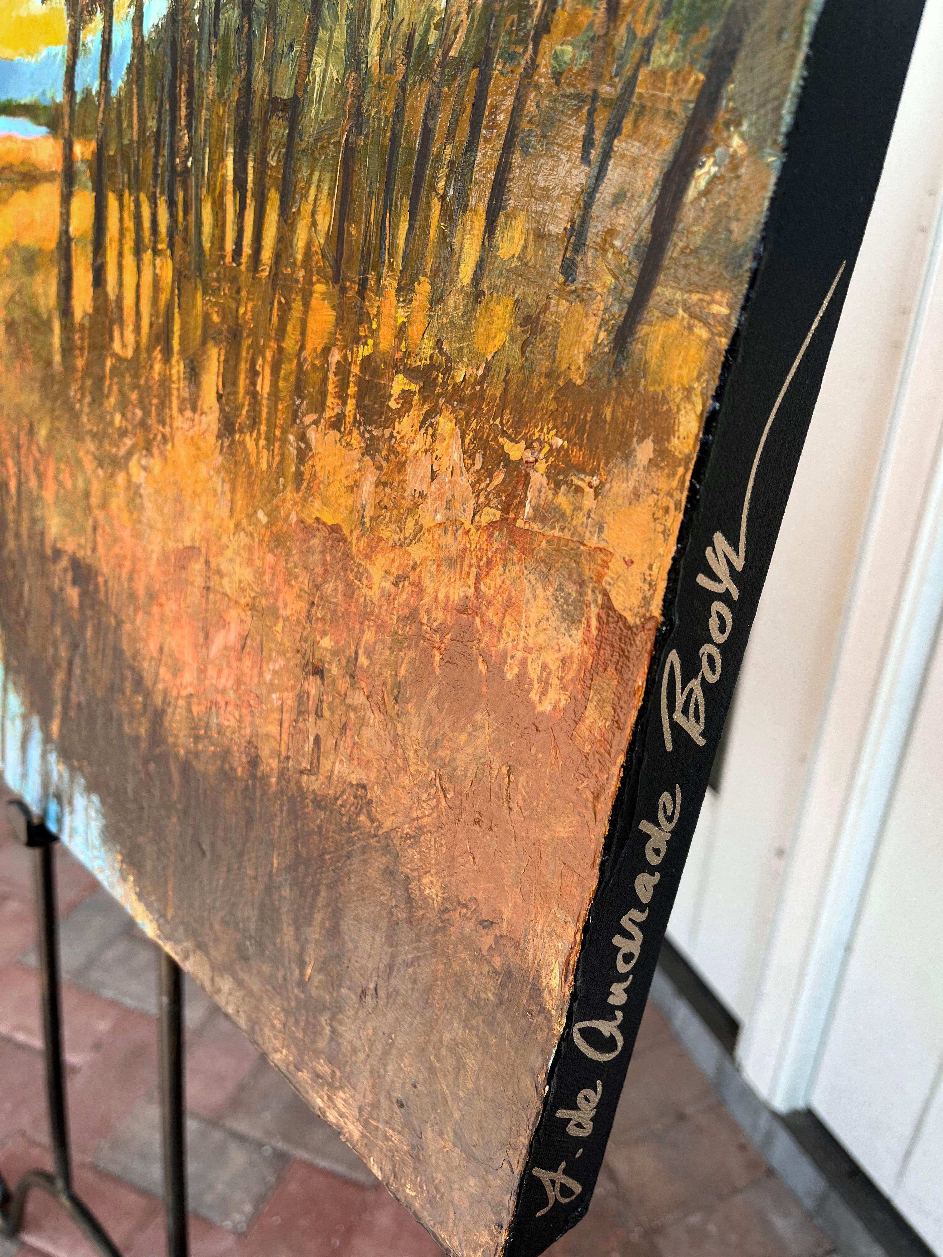 Coucher de soleil d'automne - Peinture gestuelle acrylique de paysage de marais - Marron Landscape Painting par Filomena Booth