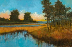 Herbst-Sonnenuntergang – Gestisches Landschaftsgemälde aus Acrylmarsh