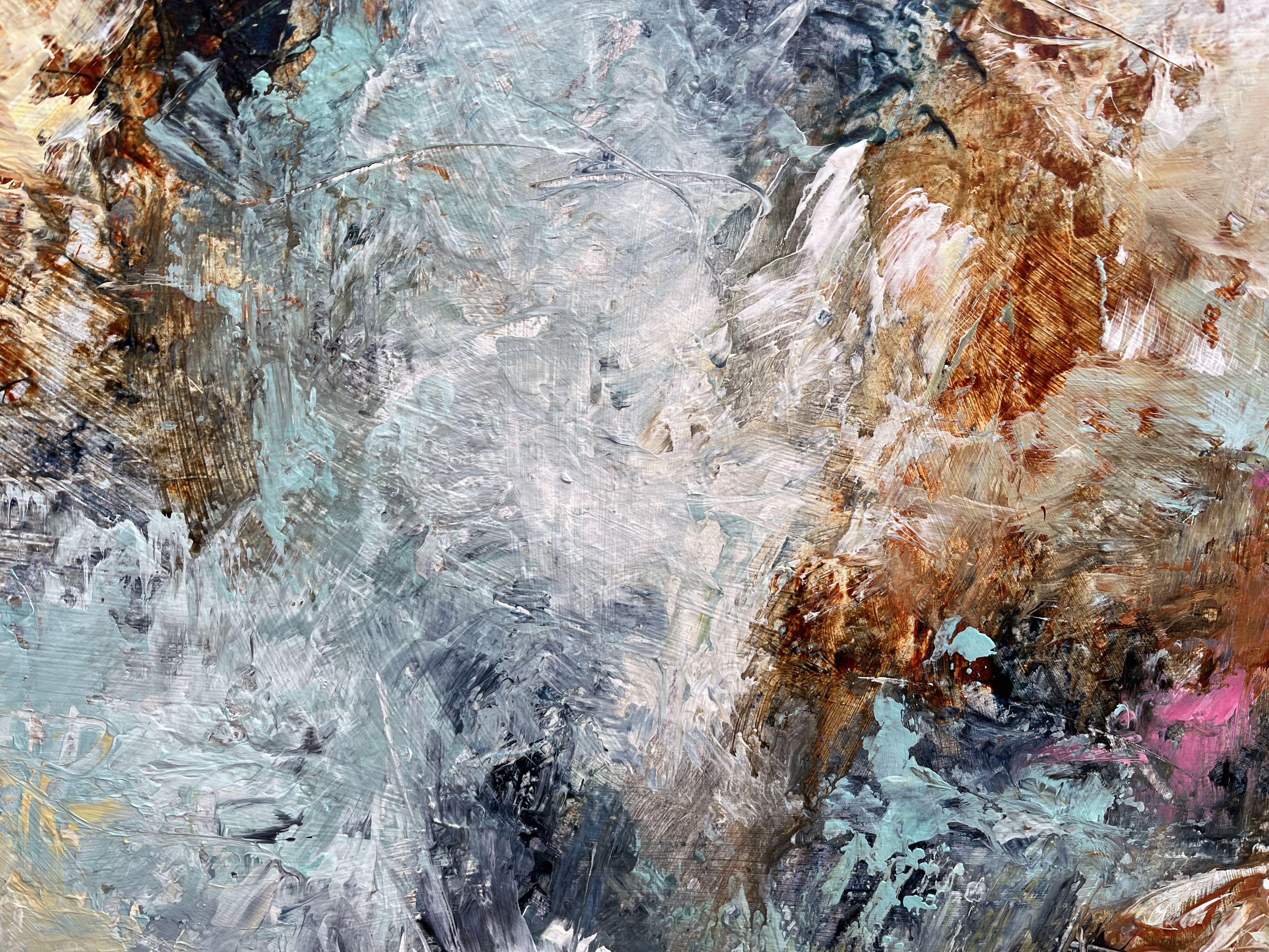 Prime fioriture, Pittura, Acrilico su tela - Abstract Painting Grigio di Filomena Booth