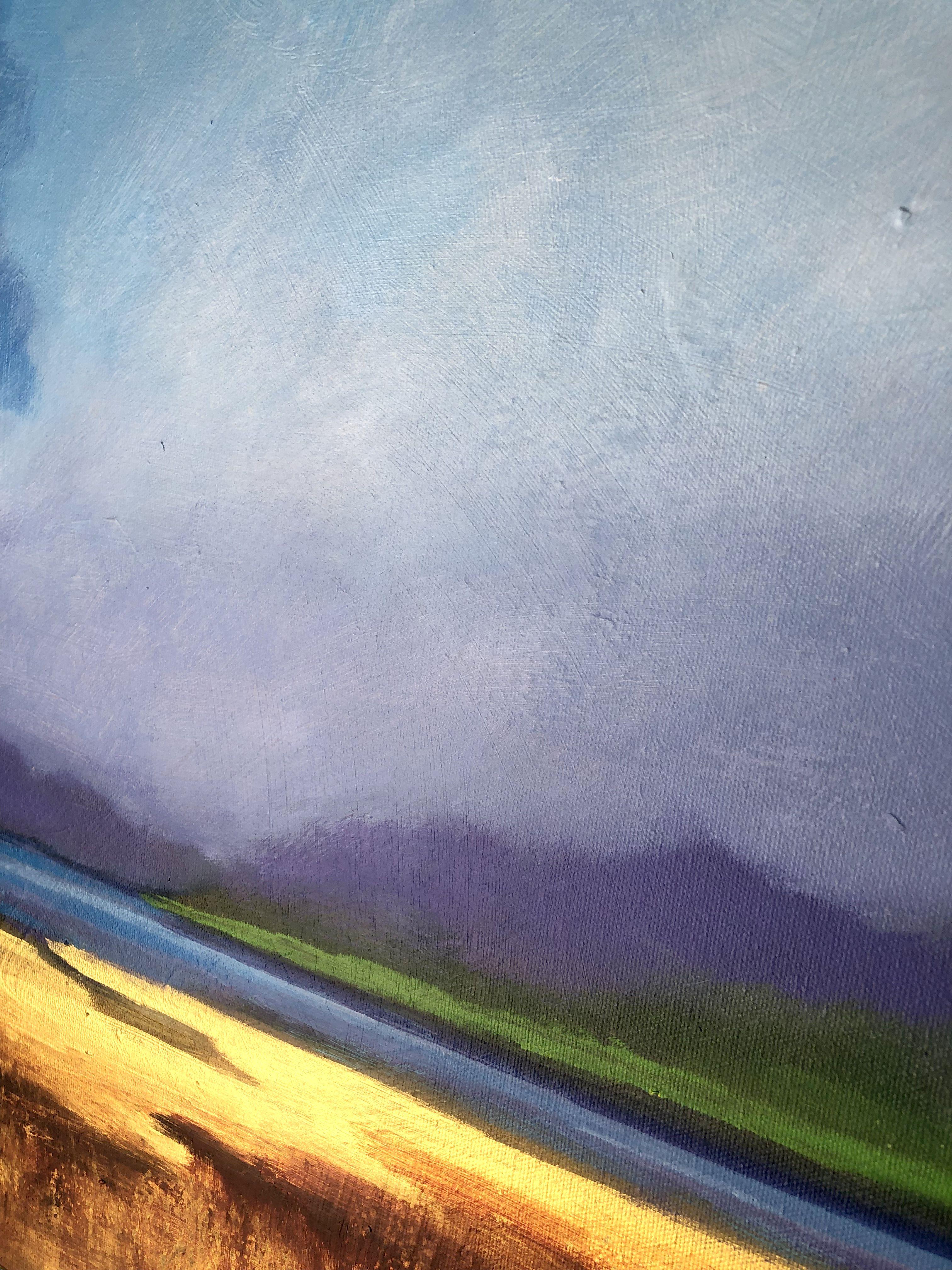 Sands dorés, peinture, acrylique sur toile - Bleu Abstract Painting par Filomena Booth