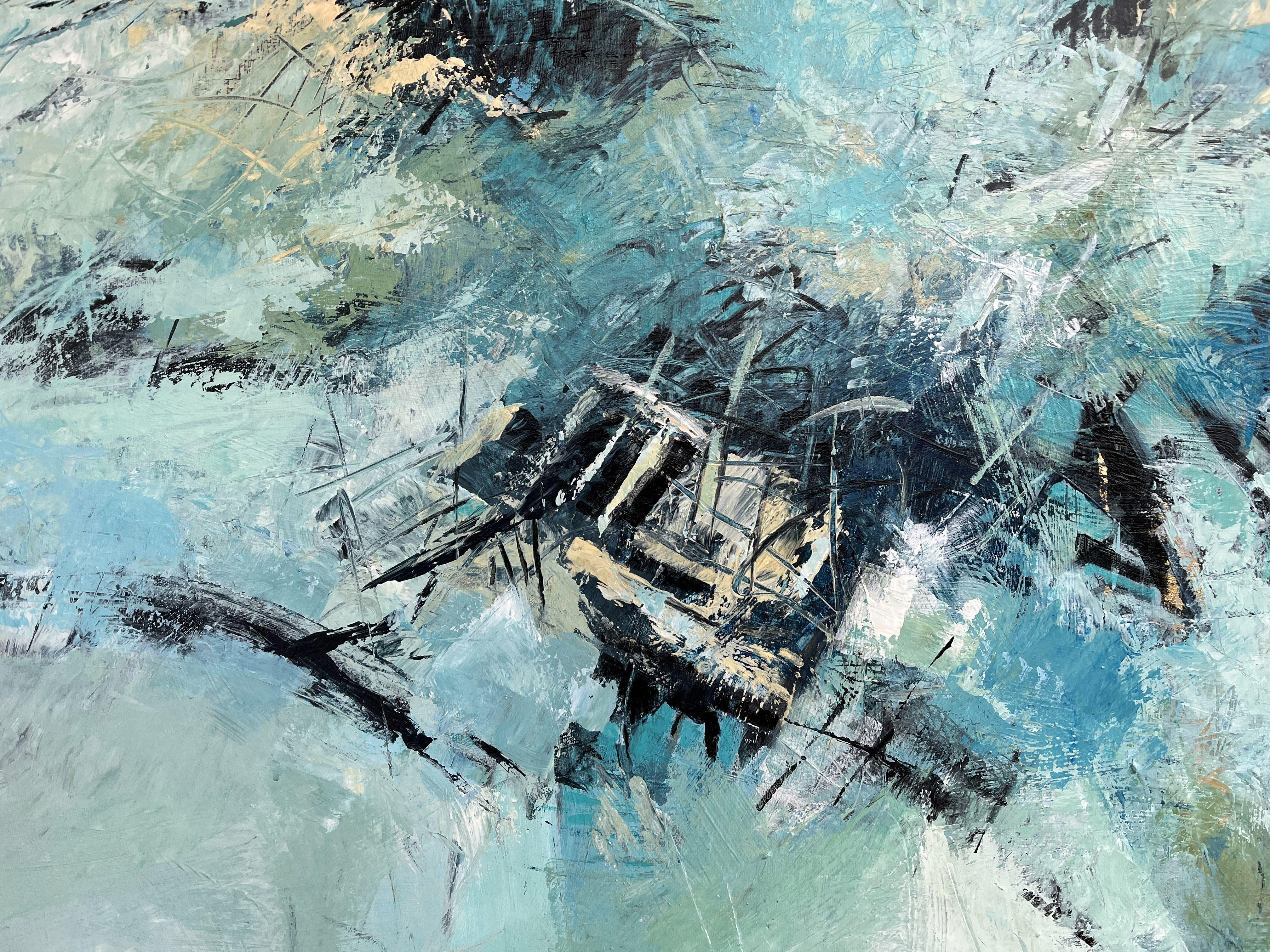 Hold the Rope, Painting, Acrylic on Canvas - Blue Abstract Painting by Filomena Booth
