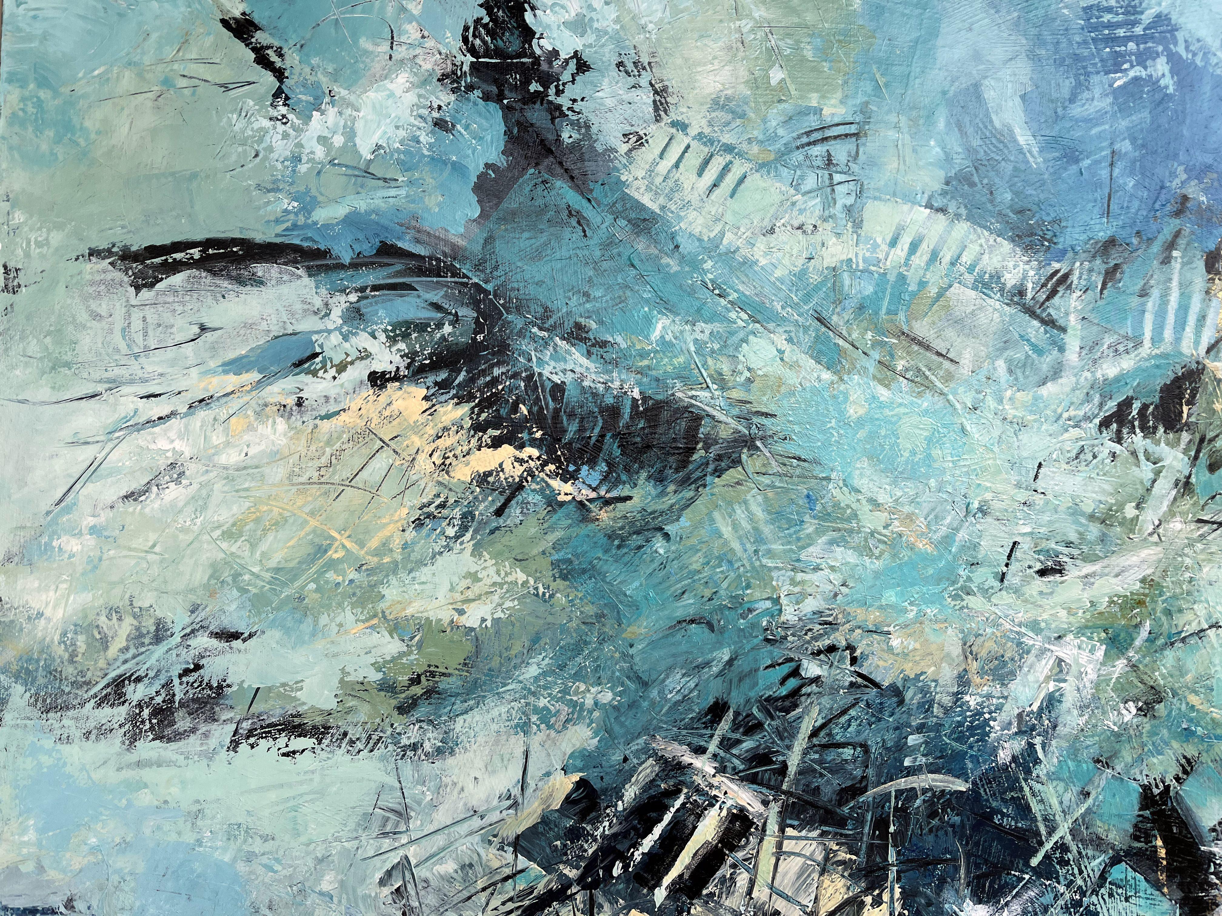 The title of this painting is based on an early childhood memory of being told to hang onto the rope at the beach to avoid being swept away by the powerful undertow.    This original, abstract impressionistic acrylic palette knife painting is