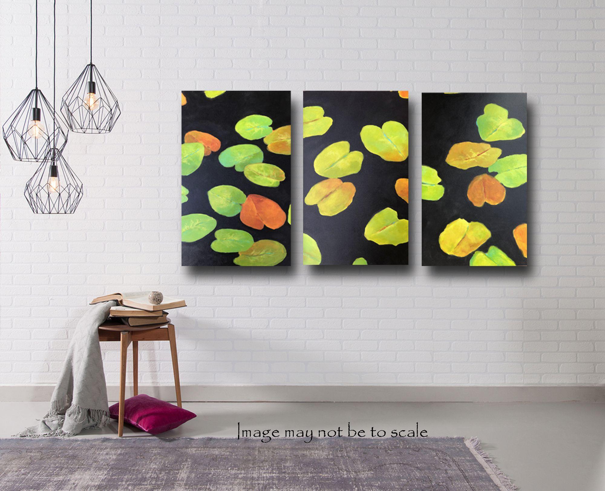 Lily Pad Triptych, Painting, Acrylic on Canvas - Beige Abstract Painting by Filomena Booth