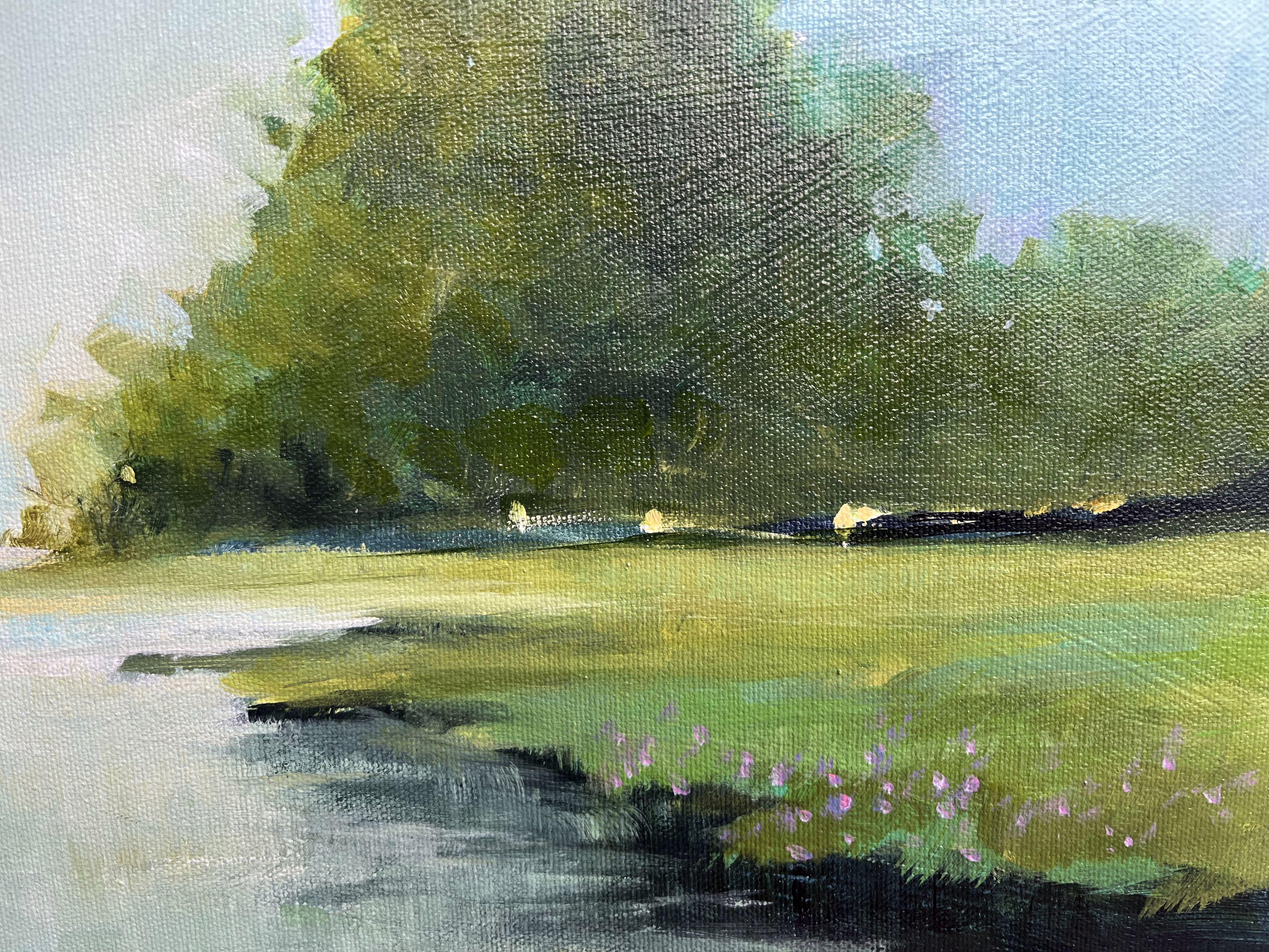 Questo quadro originale di paesaggio impressionista è teso su una tela da galleria profonda 1,5