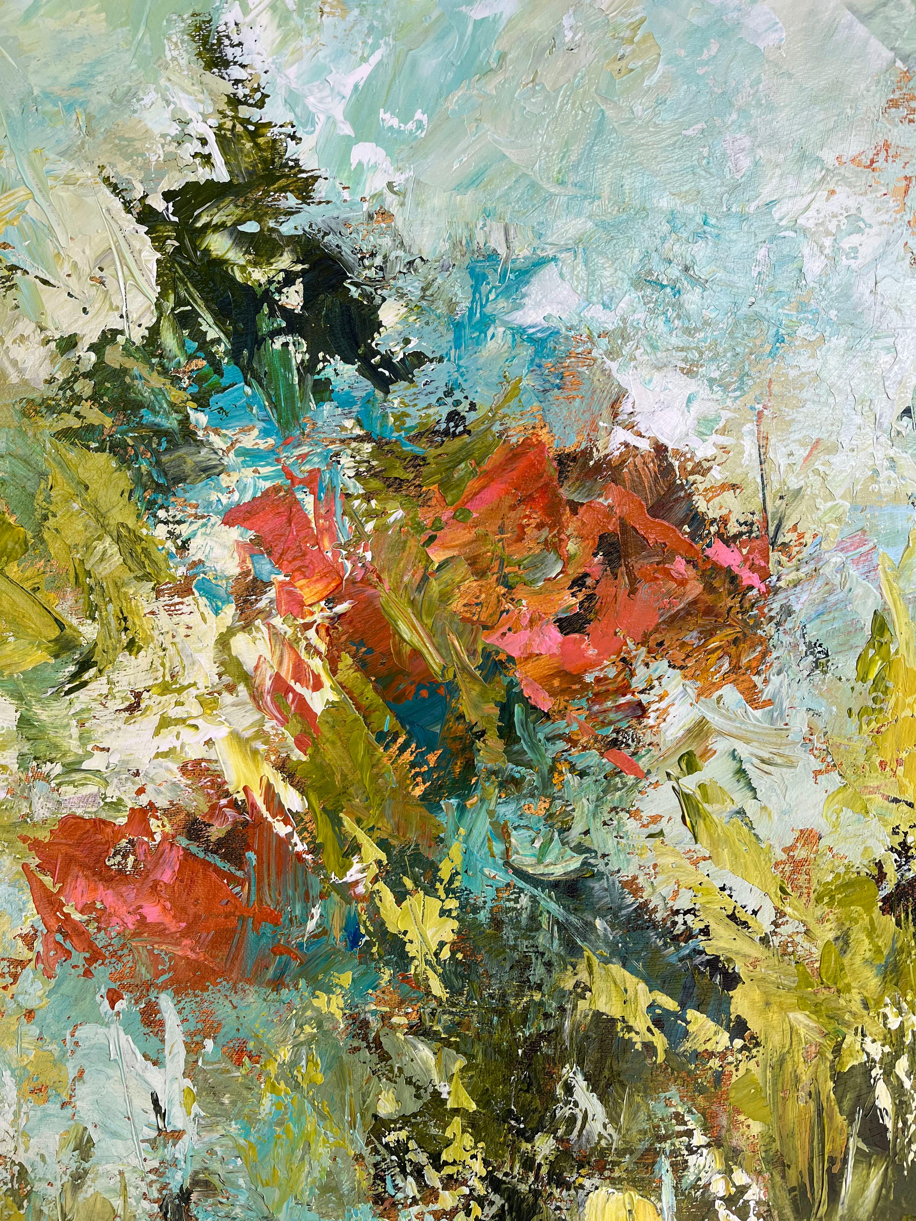 Promesa de primavera - Pintura acrílica abstracta impresionista de flores - Painting de Filomena Booth