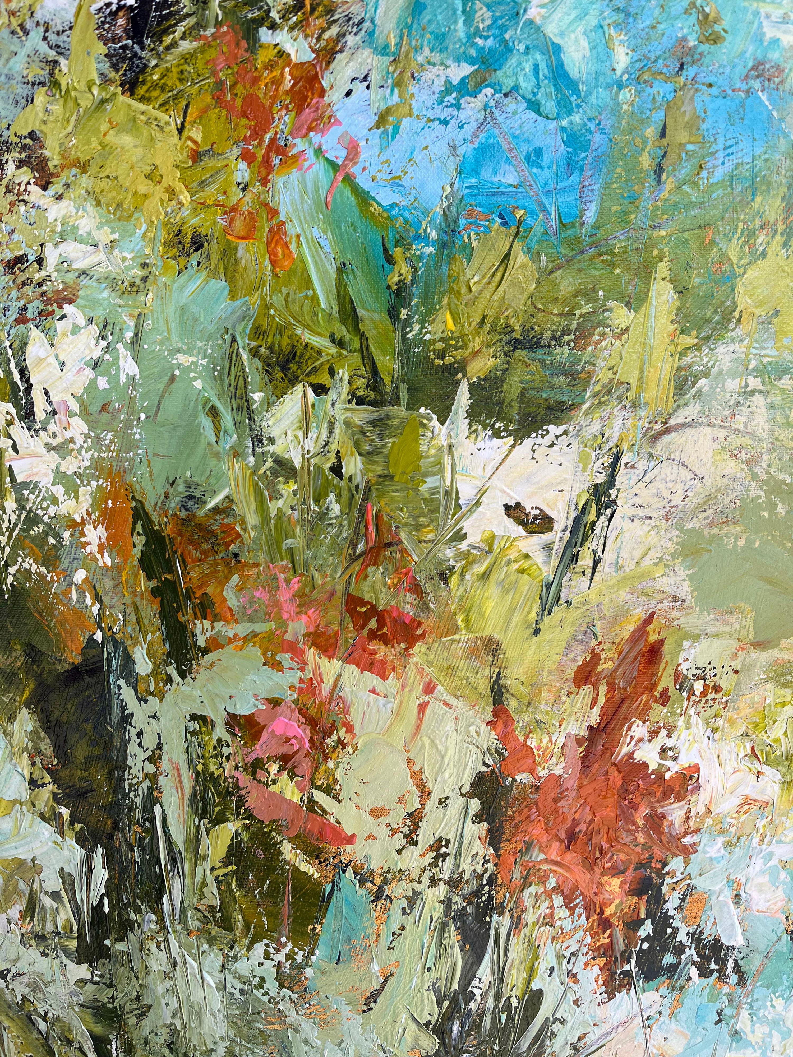 Promesa de primavera - Pintura acrílica abstracta impresionista de flores - Still-Life Painting Verde de Filomena Booth