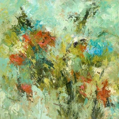 Promise of Spring - Abstraktes impressionistisches Blumengemälde in Acryl, abstrakt