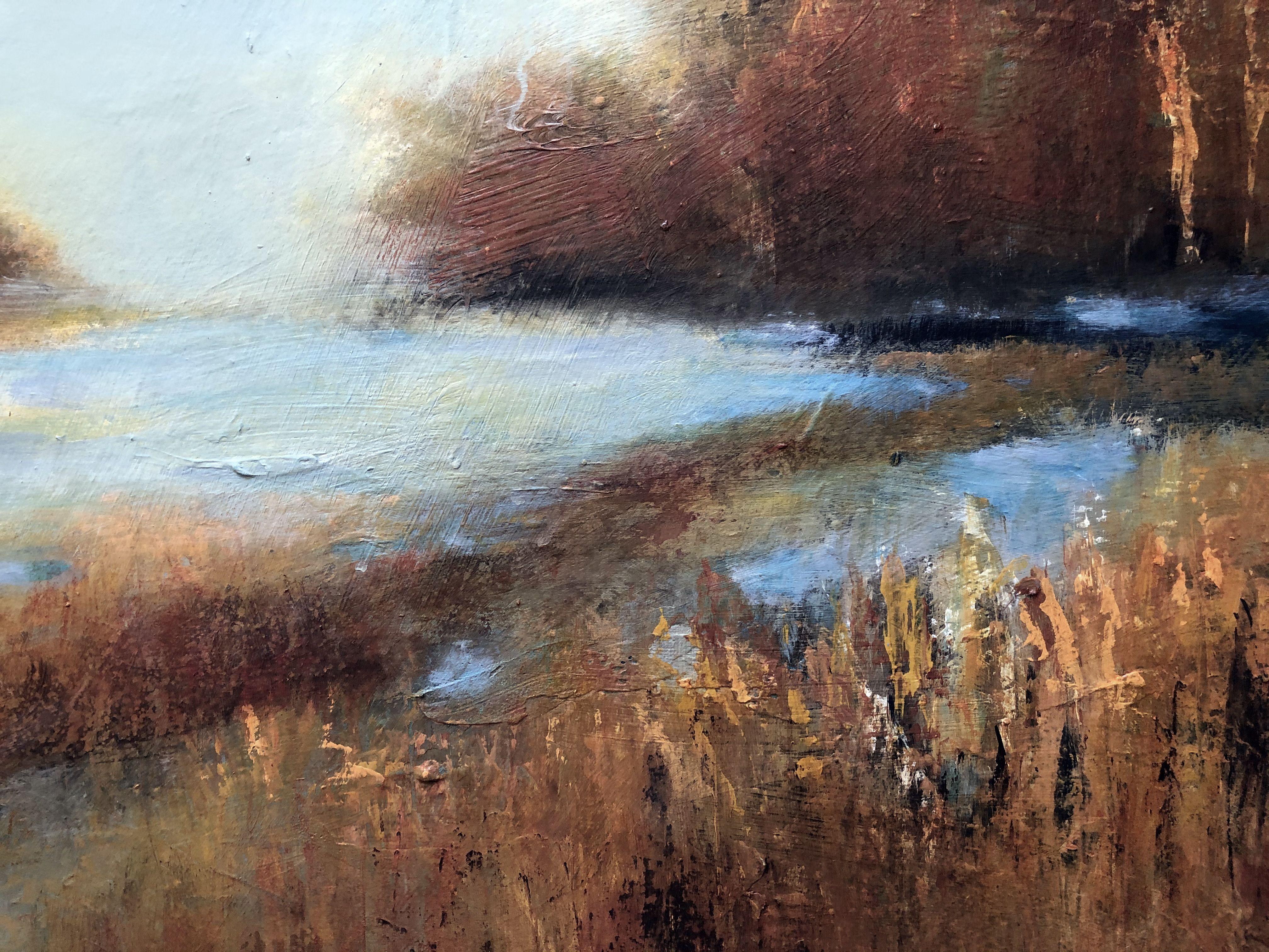   This original, impressionistic landscape painting is stretched on a textured 1.5