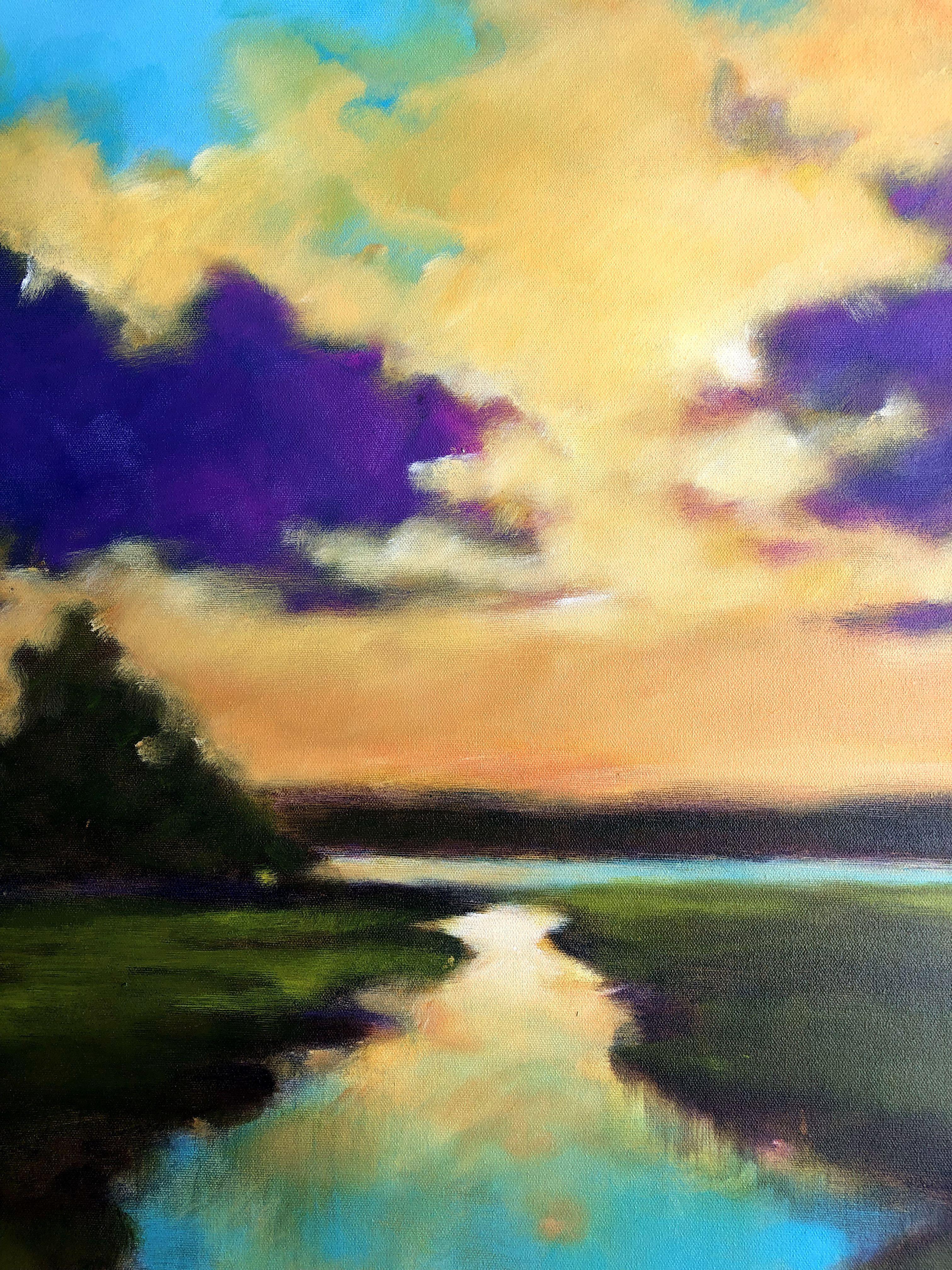 Coucher de soleil sur la rivière, peinture, acrylique sur toile - Impressionnisme Painting par Filomena Booth