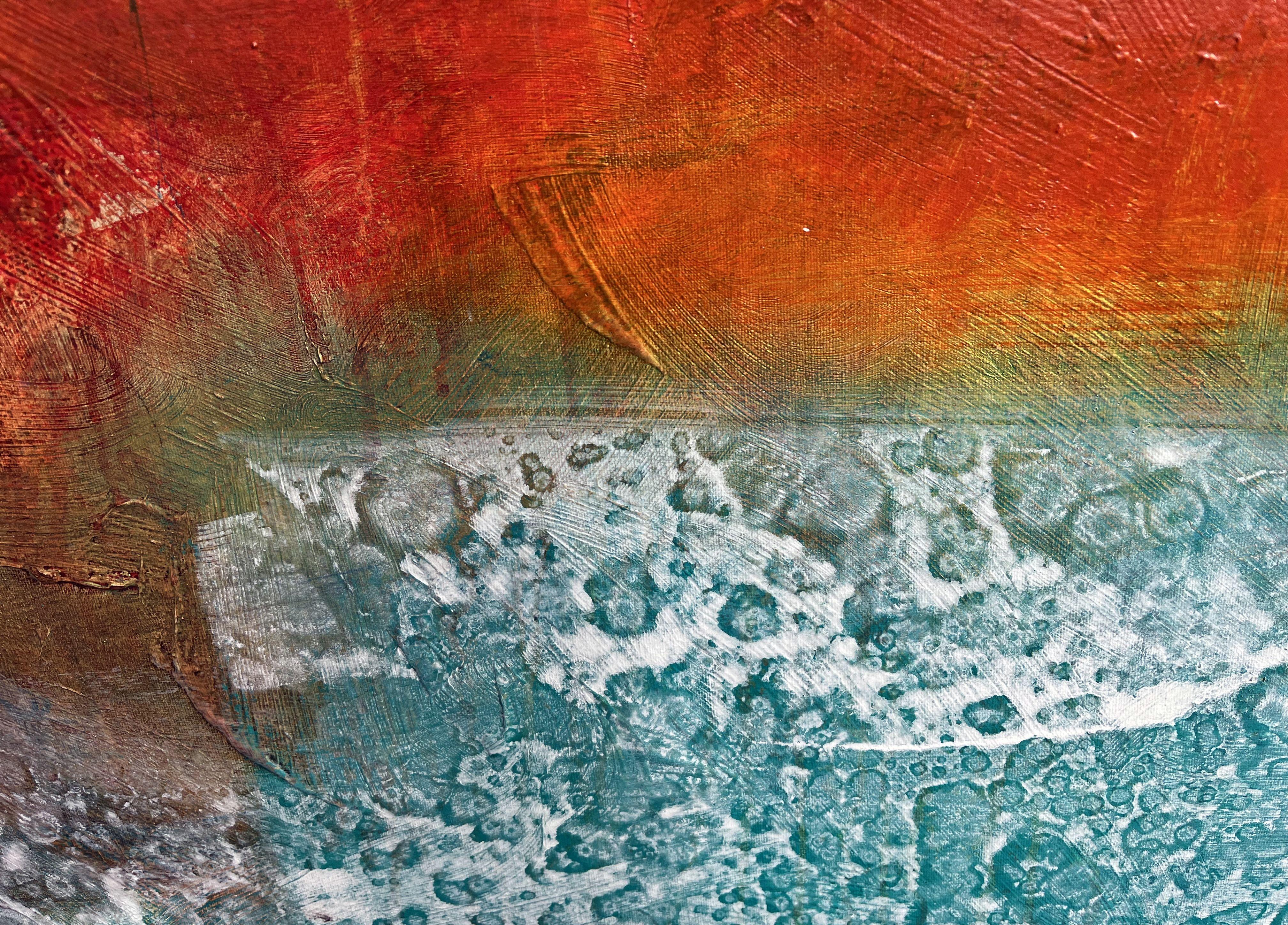 Sand and Sea, Painting, Acrylic on Canvas - Blue Abstract Painting by Filomena Booth