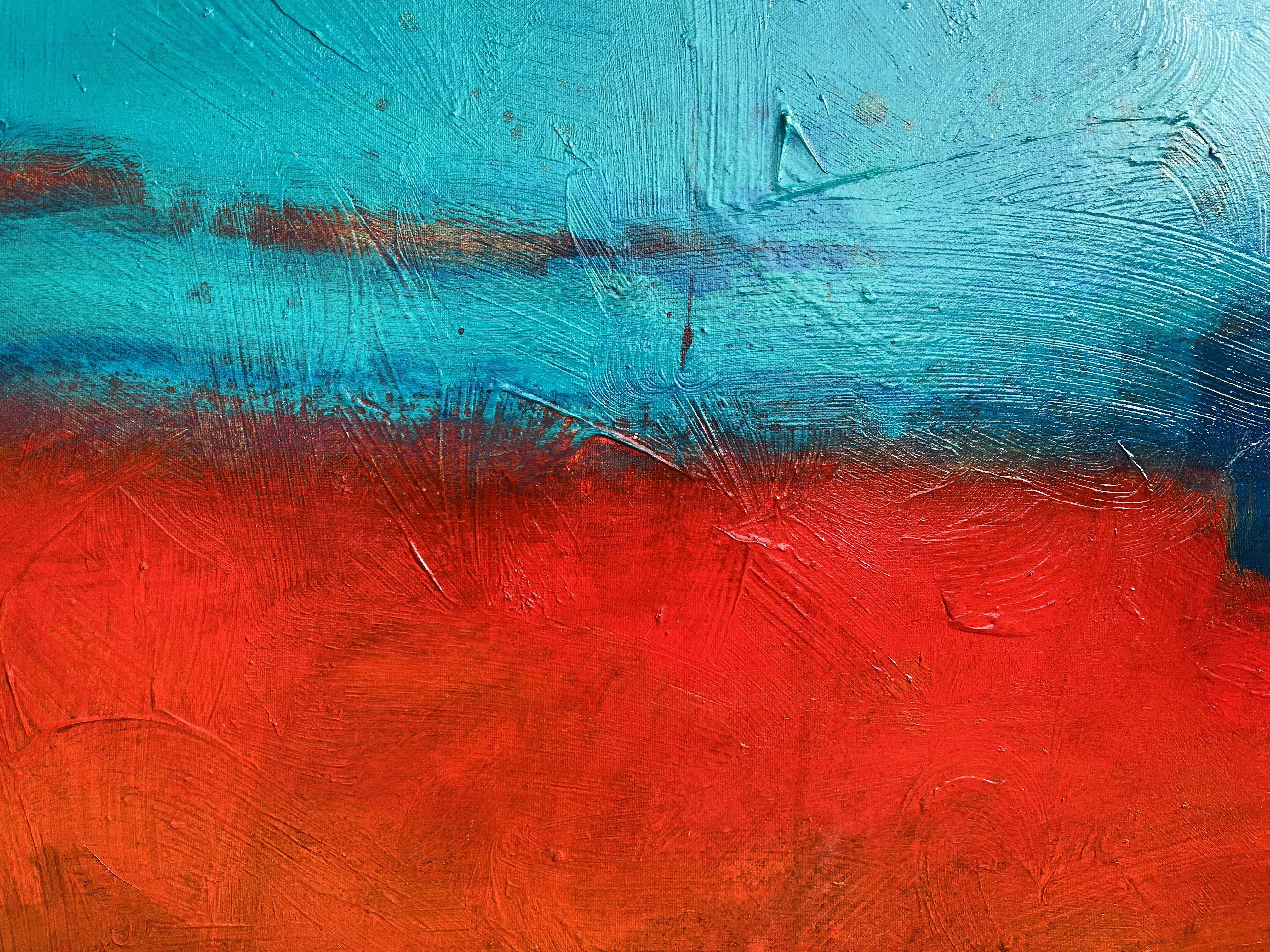 This original, abstract acrylic painting is stretched on a 1.5
