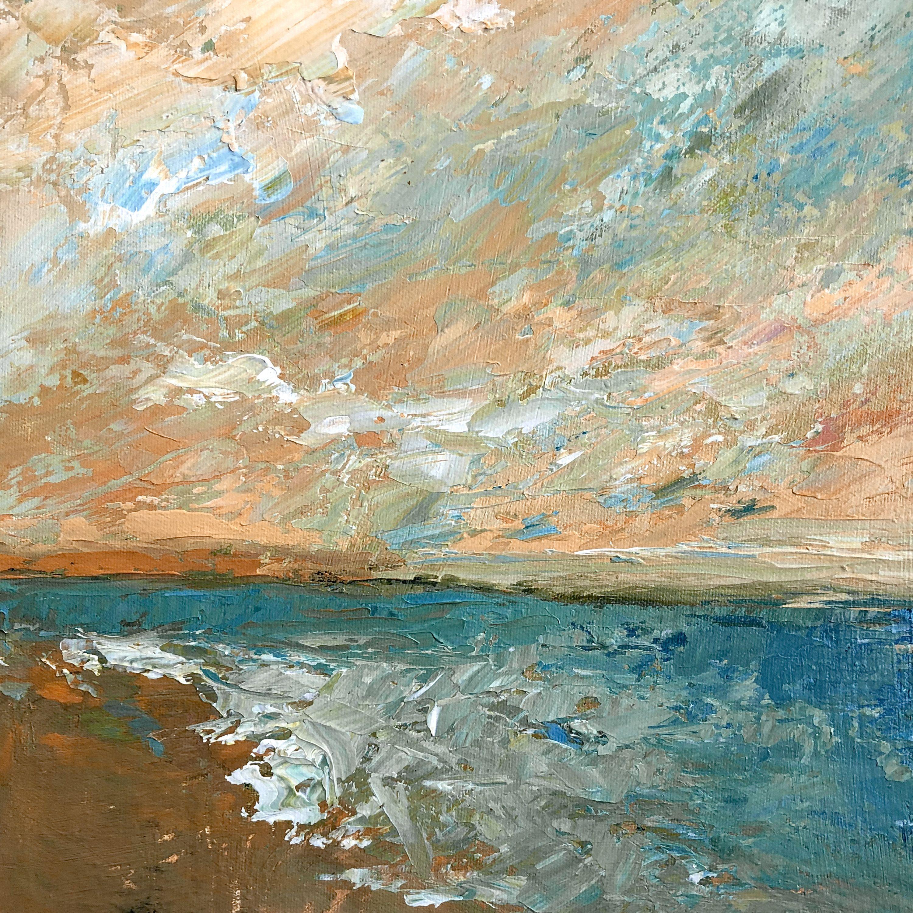 Peinture, acrylique sur toile, mer de coucher de soleil - Painting de Filomena Booth