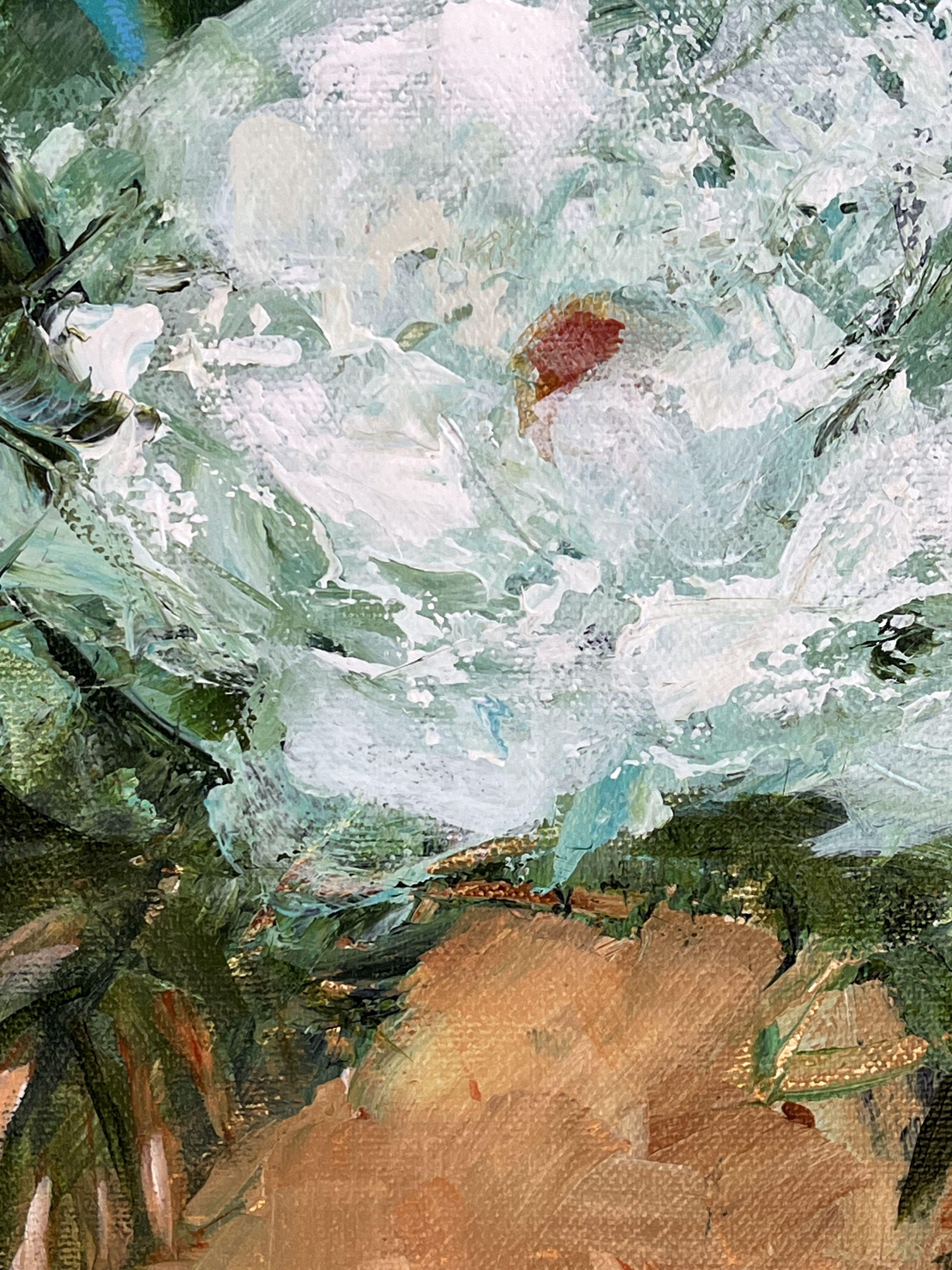 Este original cuadro floral abstracto impresionista a espátula está tensado sobre un lienzo para envolver en galería de 1,5