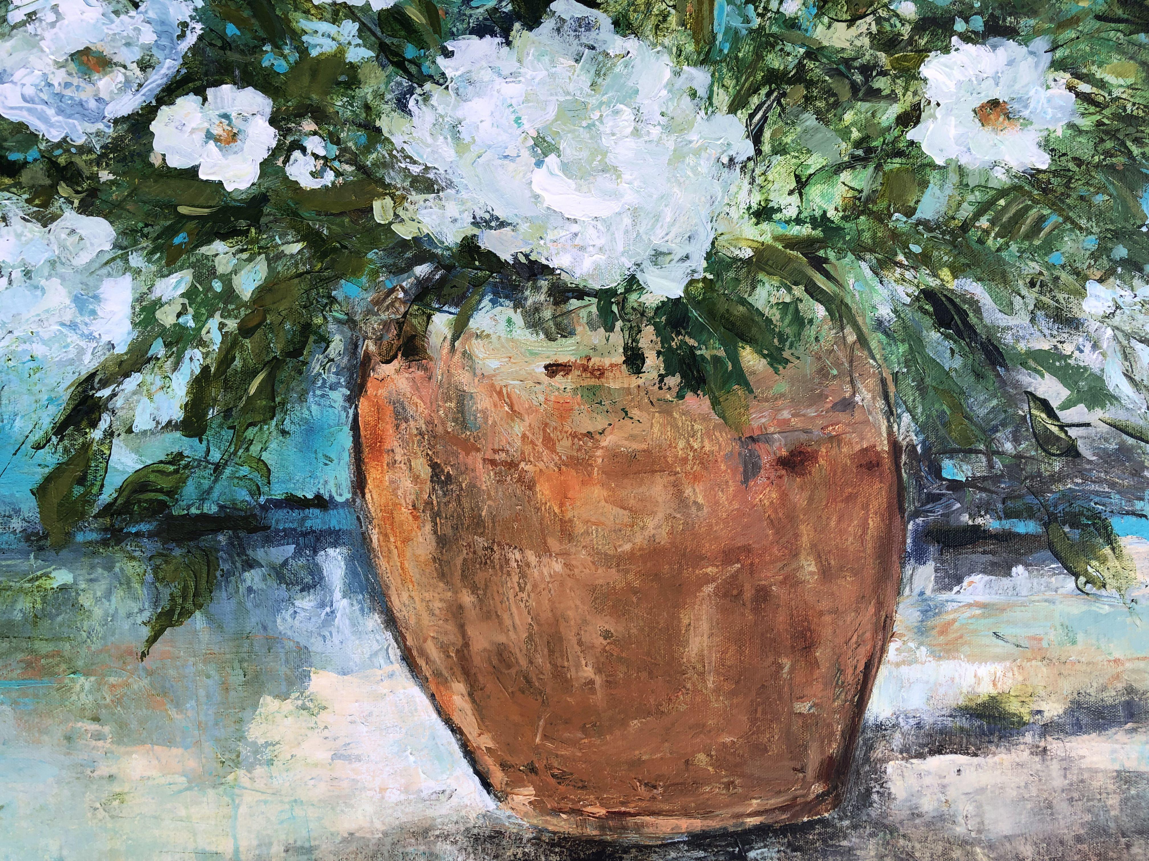Pivoines blanches, peinture, acrylique sur toile - Impressionnisme Painting par Filomena Booth