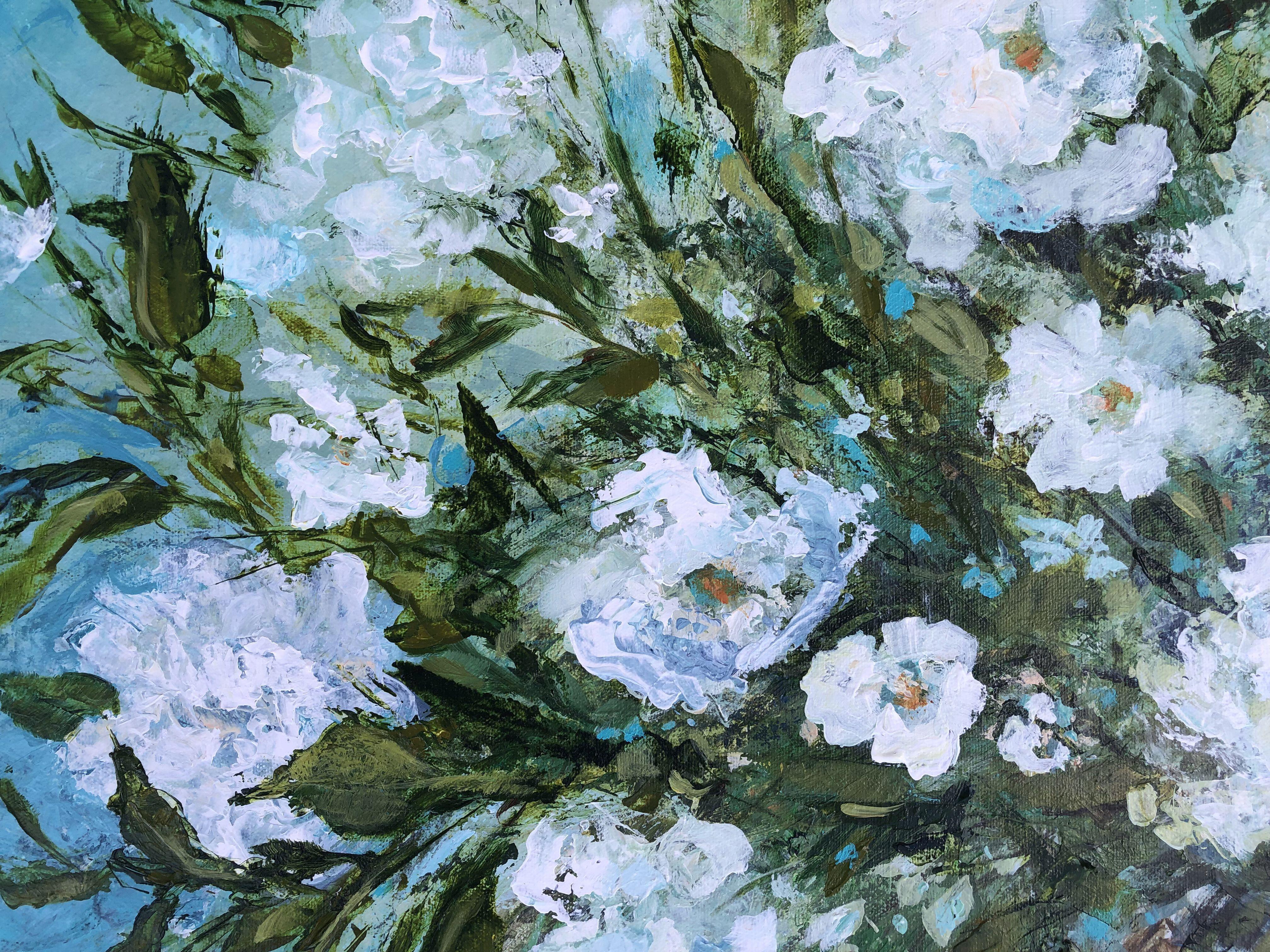 White Peonies, Painting, Acrylic on Canvas For Sale 1