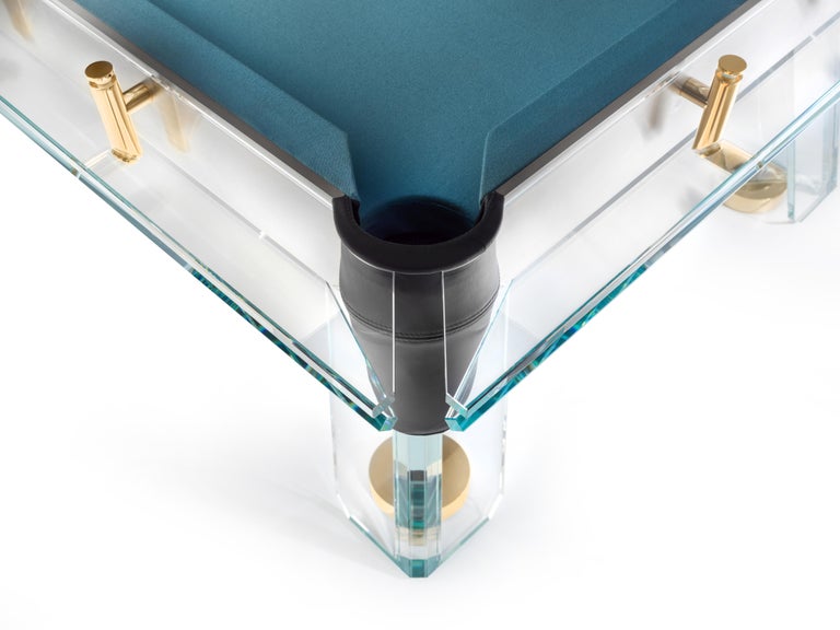 Modern Glass Pool Table With 24K Gold Plated Components by Impatia For