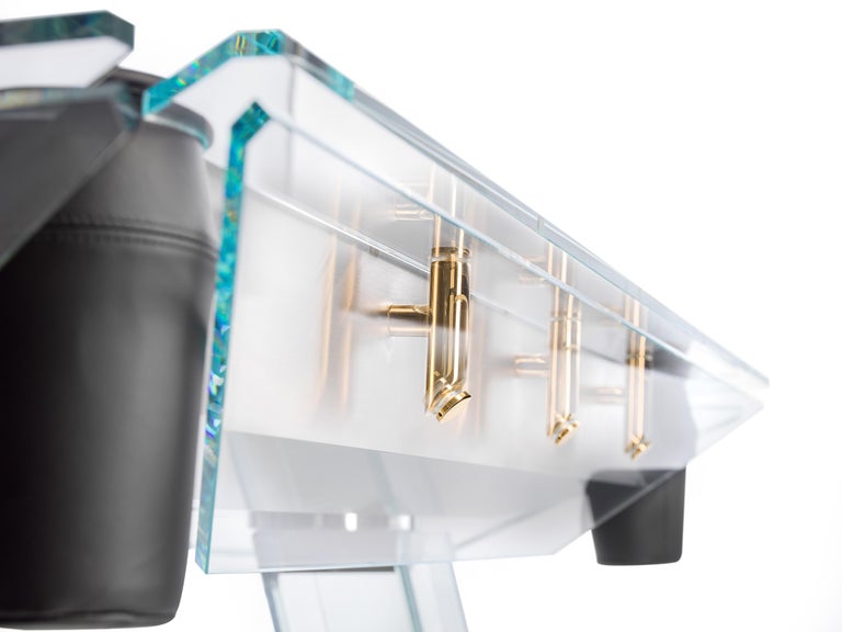 Modern Glass Pool Table With 24K Gold Plated Components by Impatia For
