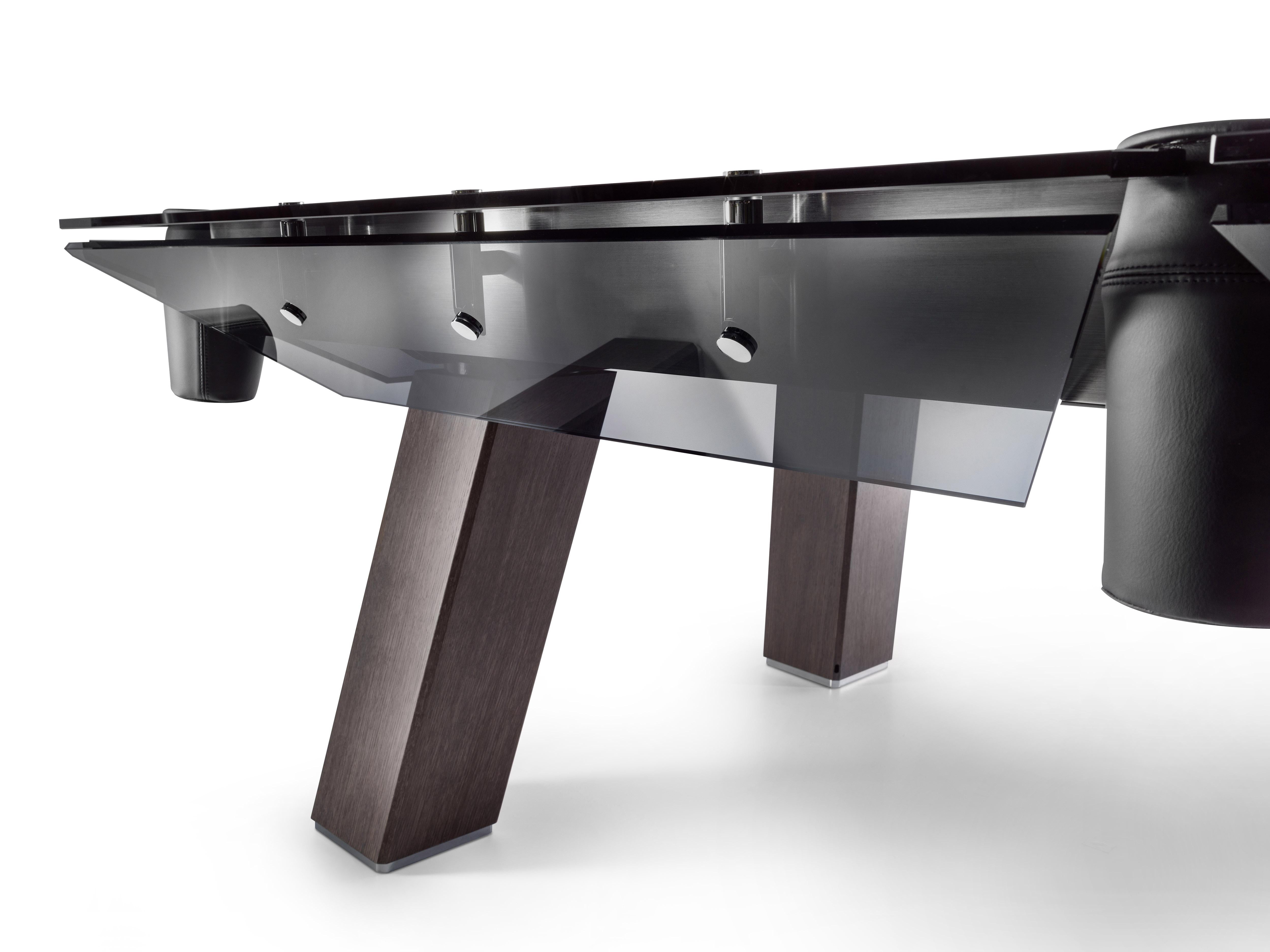 Modern Contemporary Pool Table with Dark Oak Legs and Smoked Glass by Impatia For Sale