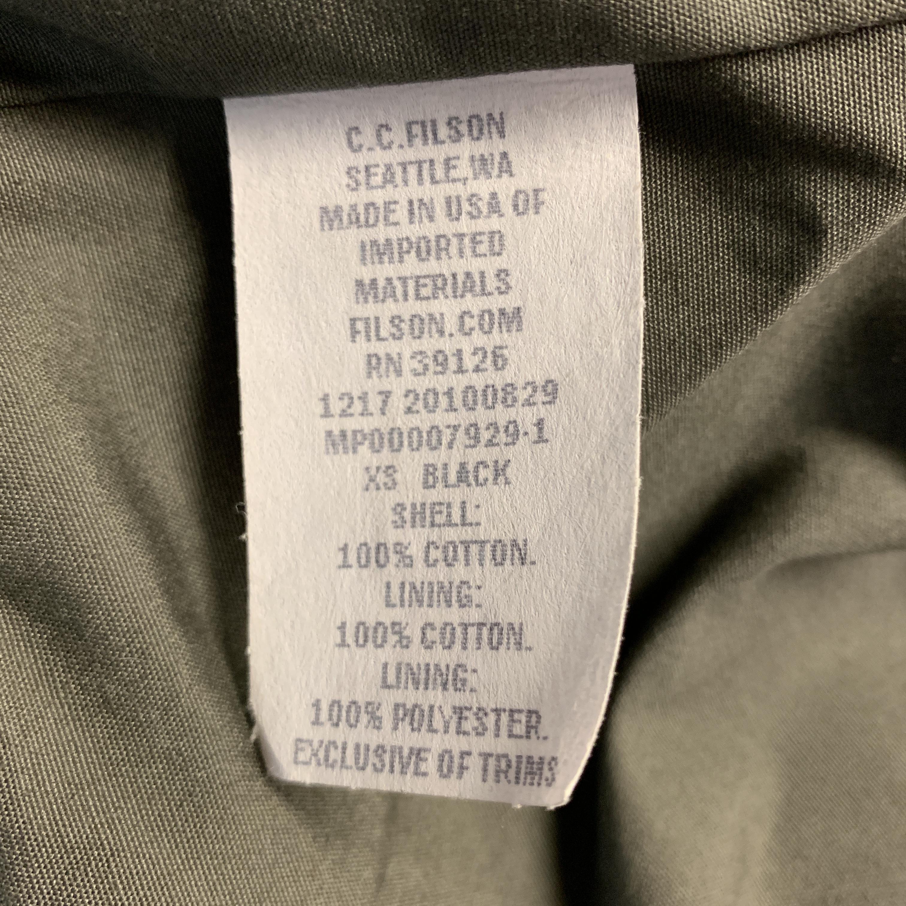 Men's FILSON Size XS Black Coated Cotton Patch Pocket Button Up Trucker Jacket