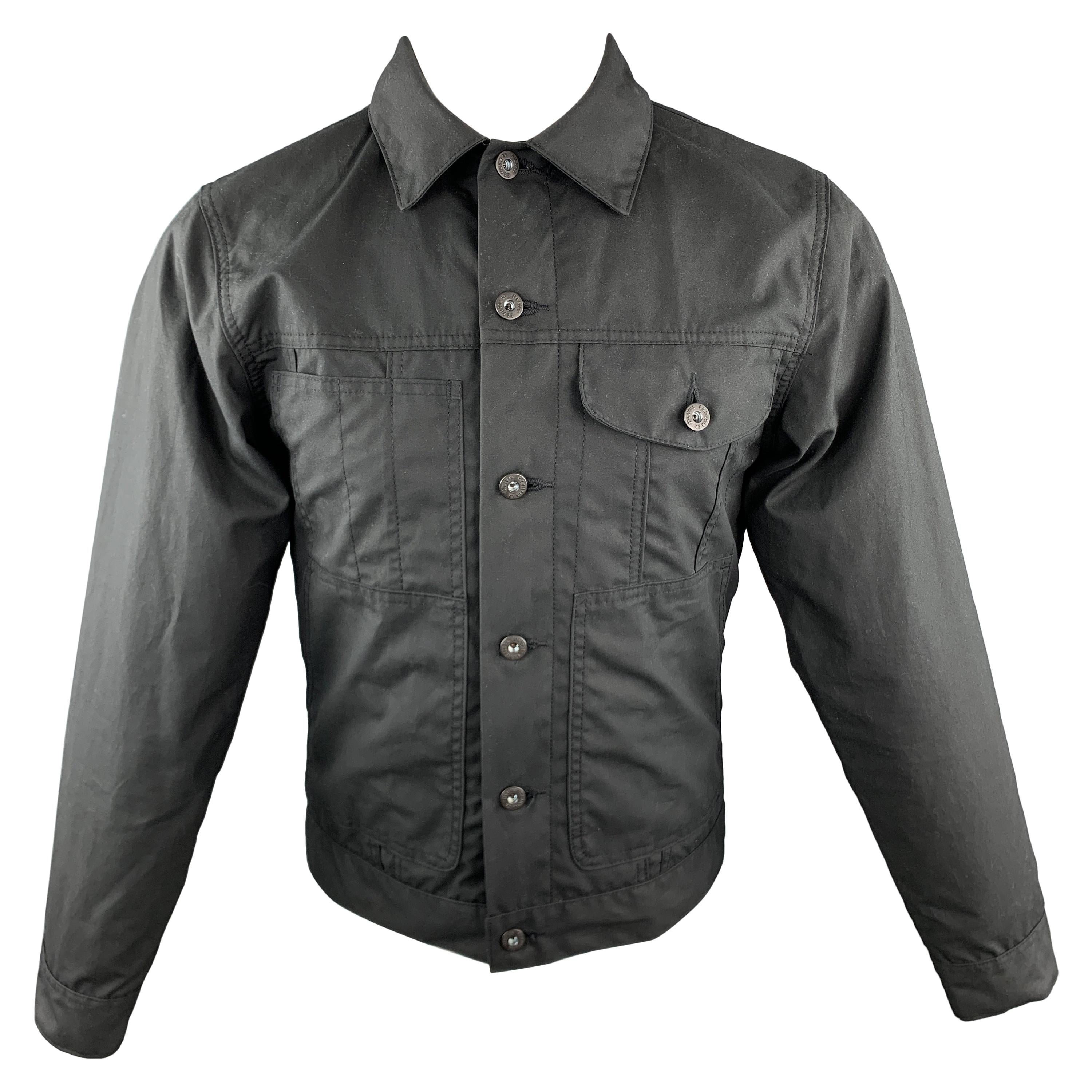 FILSON Size XS Black Coated Cotton Patch Pocket Button Up Trucker Jacket