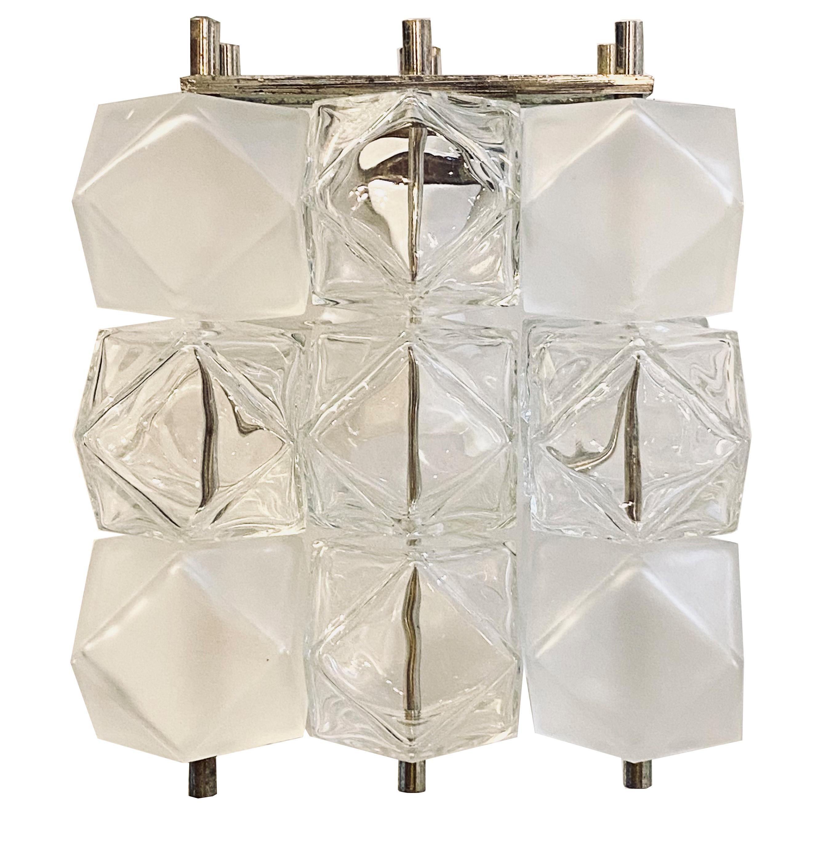 Mid-Century Modern Filvem Voghera Pair of Crystal and Chromed Metal Wall Lamps, Italy 1968s For Sale