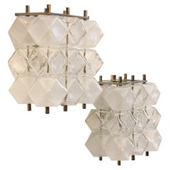 Filvem Voghera Pair of Crystal and Chromed Metal Wall Lamps, Italy 1968s