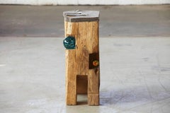 Tabouret Filz de Hanni Dietrich en chêne sculpté avec feutre et verre