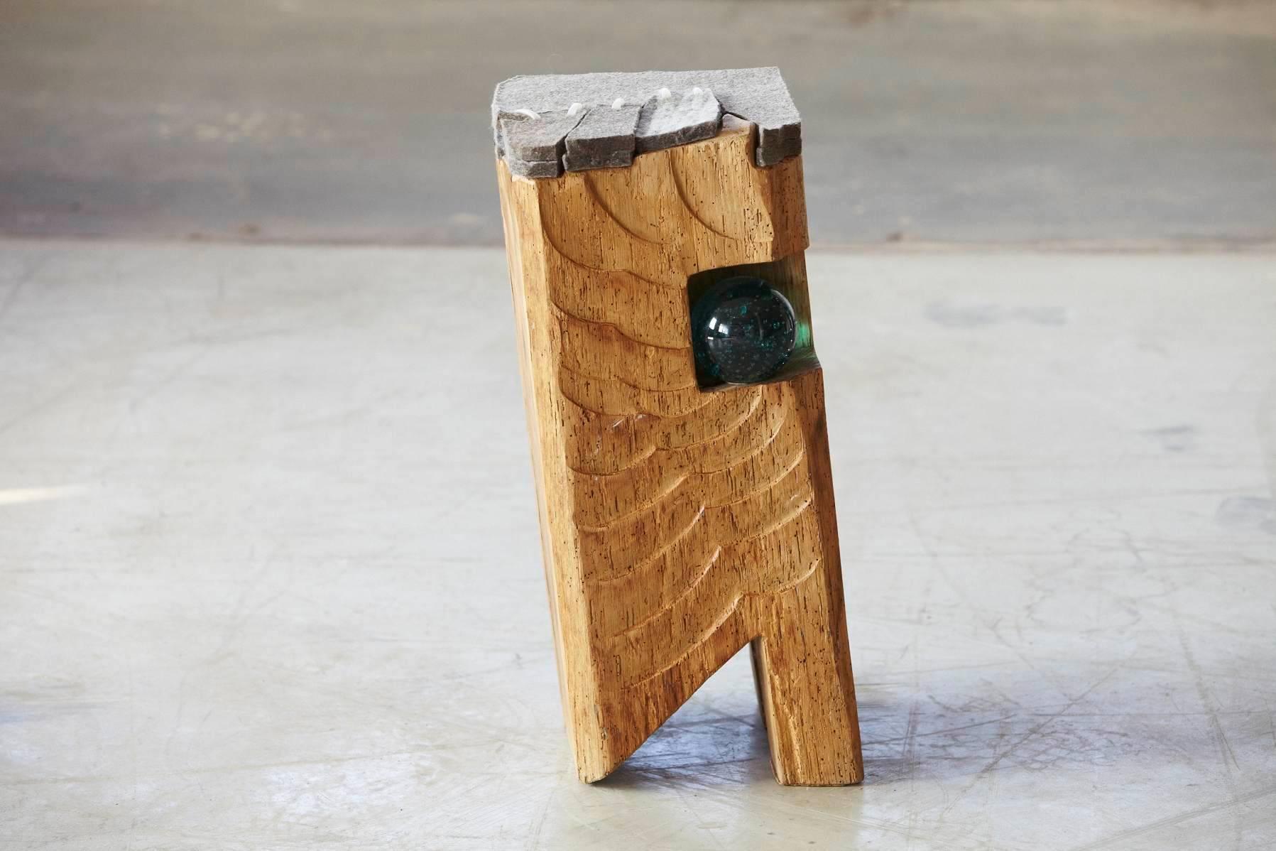 Contemporary Filz - Stool by Hanni Dietrich - Carved Oak with Felt and Glass For Sale