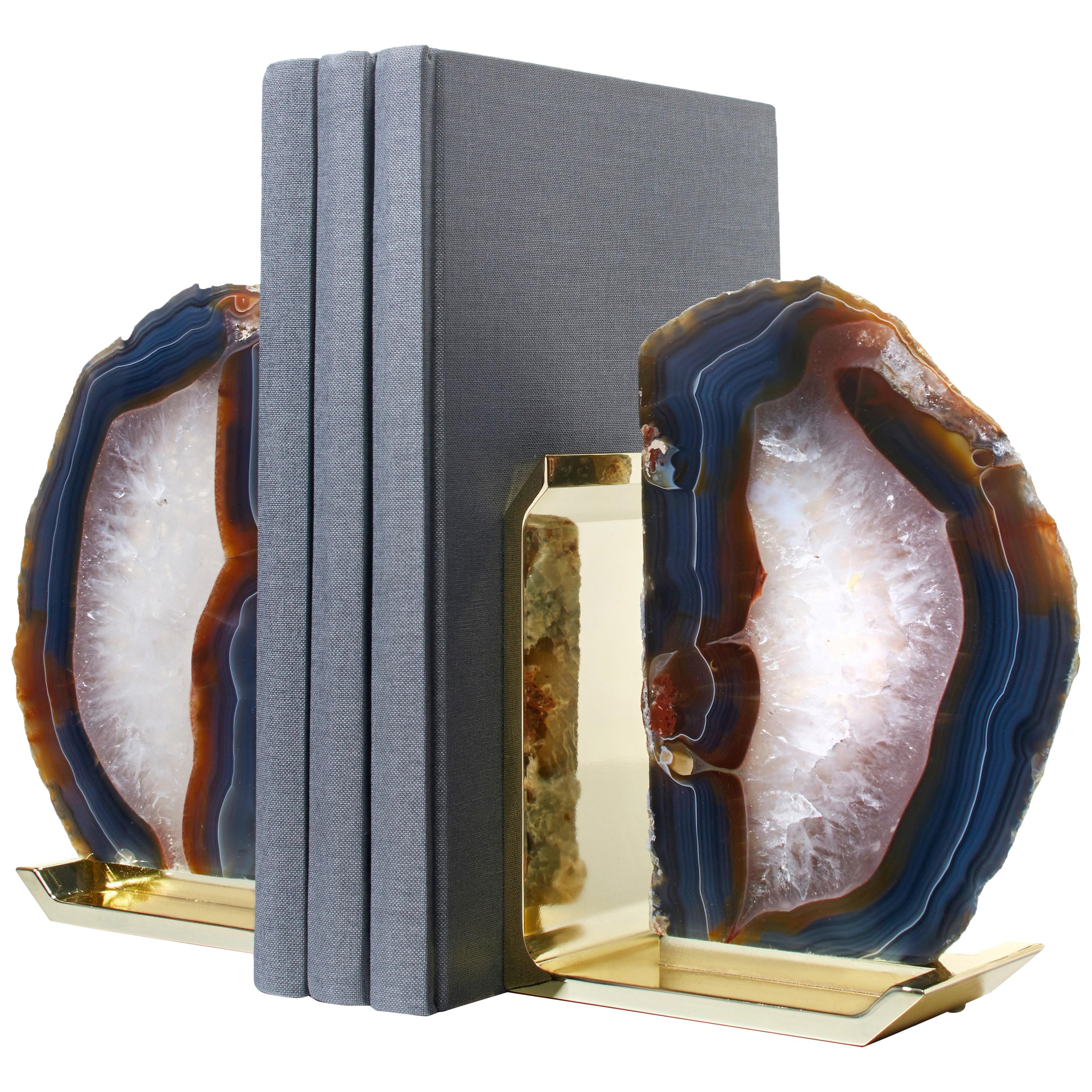 Fim Bookends in Agate Brass by ANNA New York For Sale