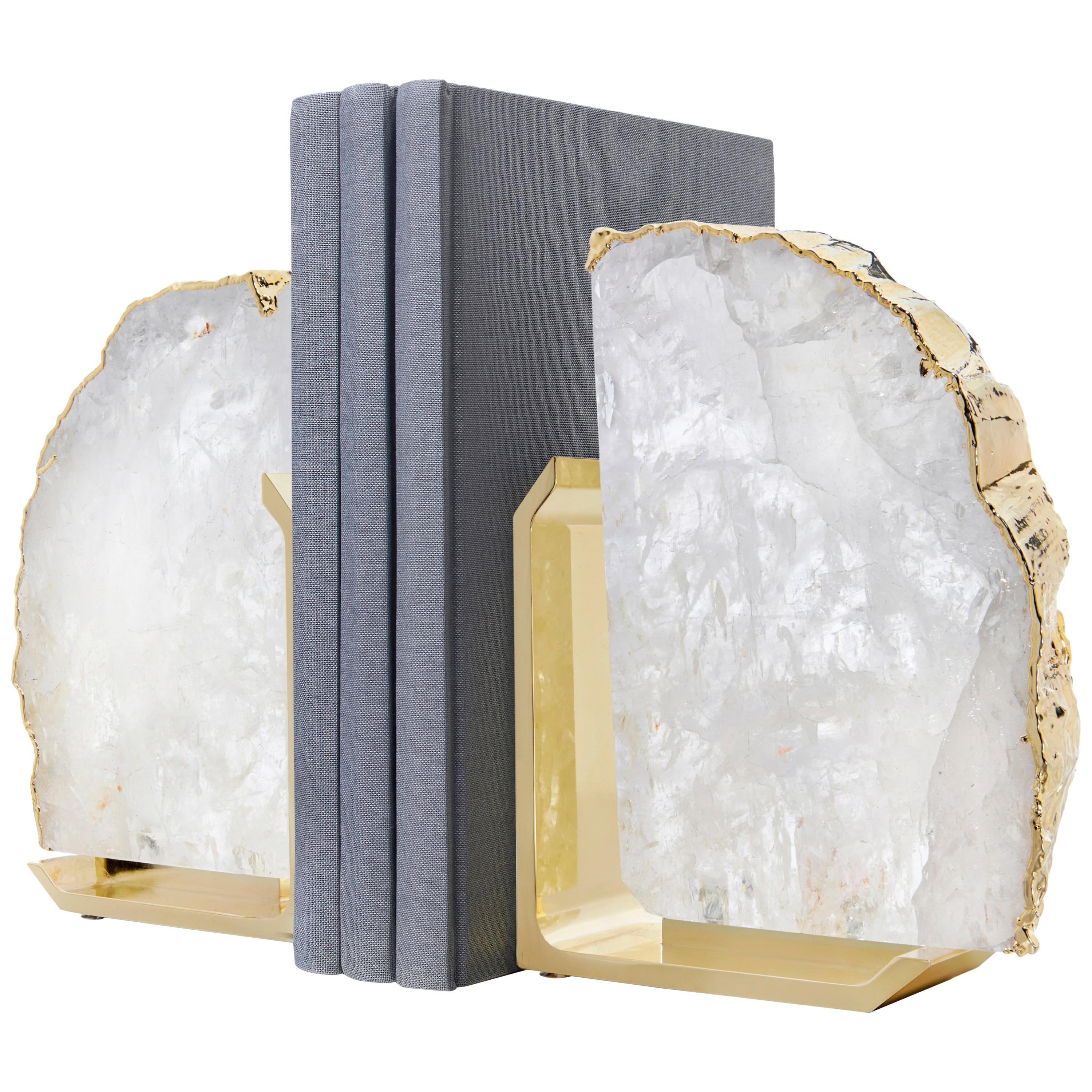 Fim Bookends in Crystal and Gold and Brass by Anna Rabinowitz