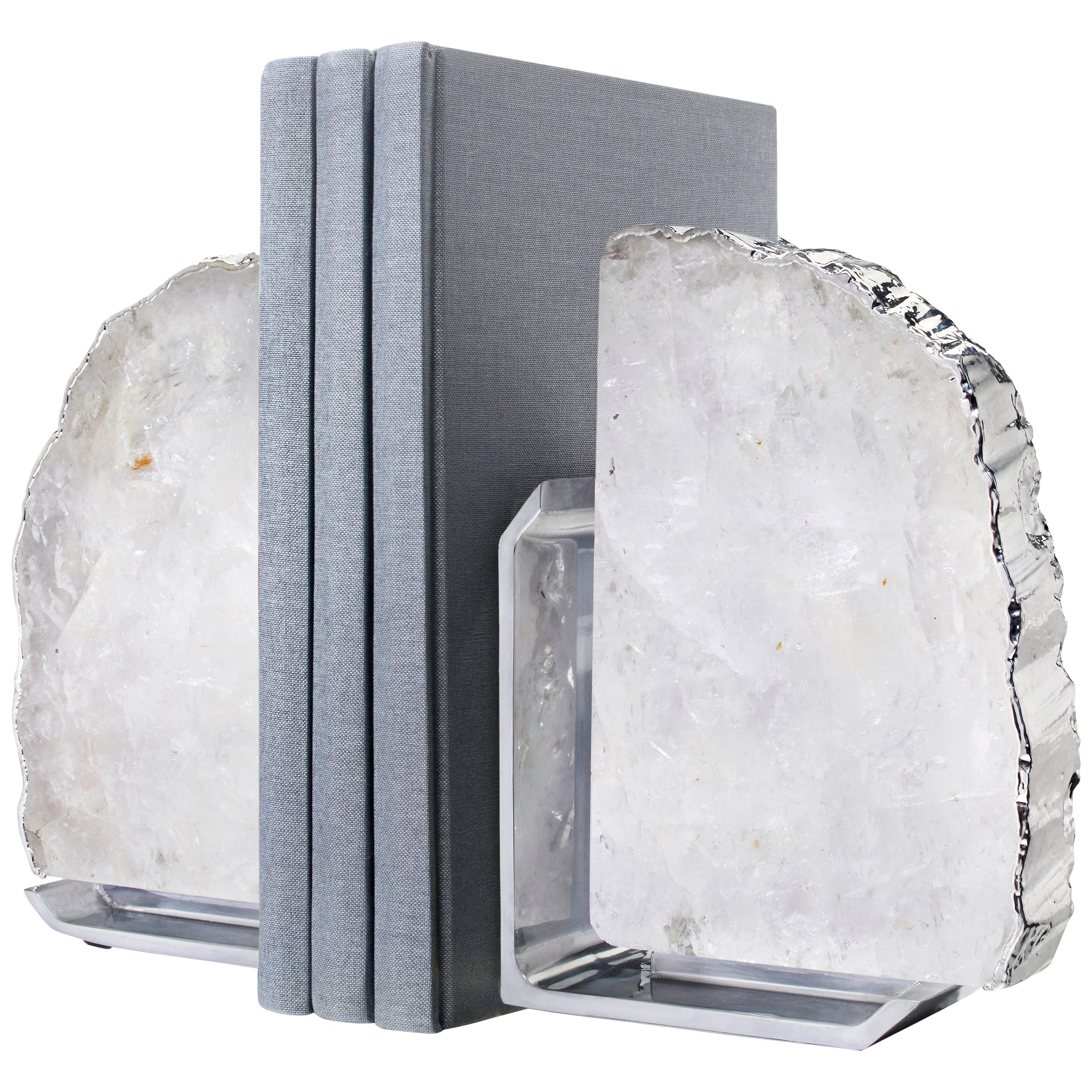 Fim Bookends in Crystal and Silver and Nickle by Anna Rabinowitz For Sale