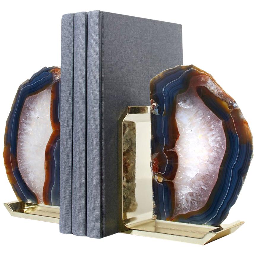 Fim Natural Agate and Brass Bookends, Set of 2, by ANNA New York